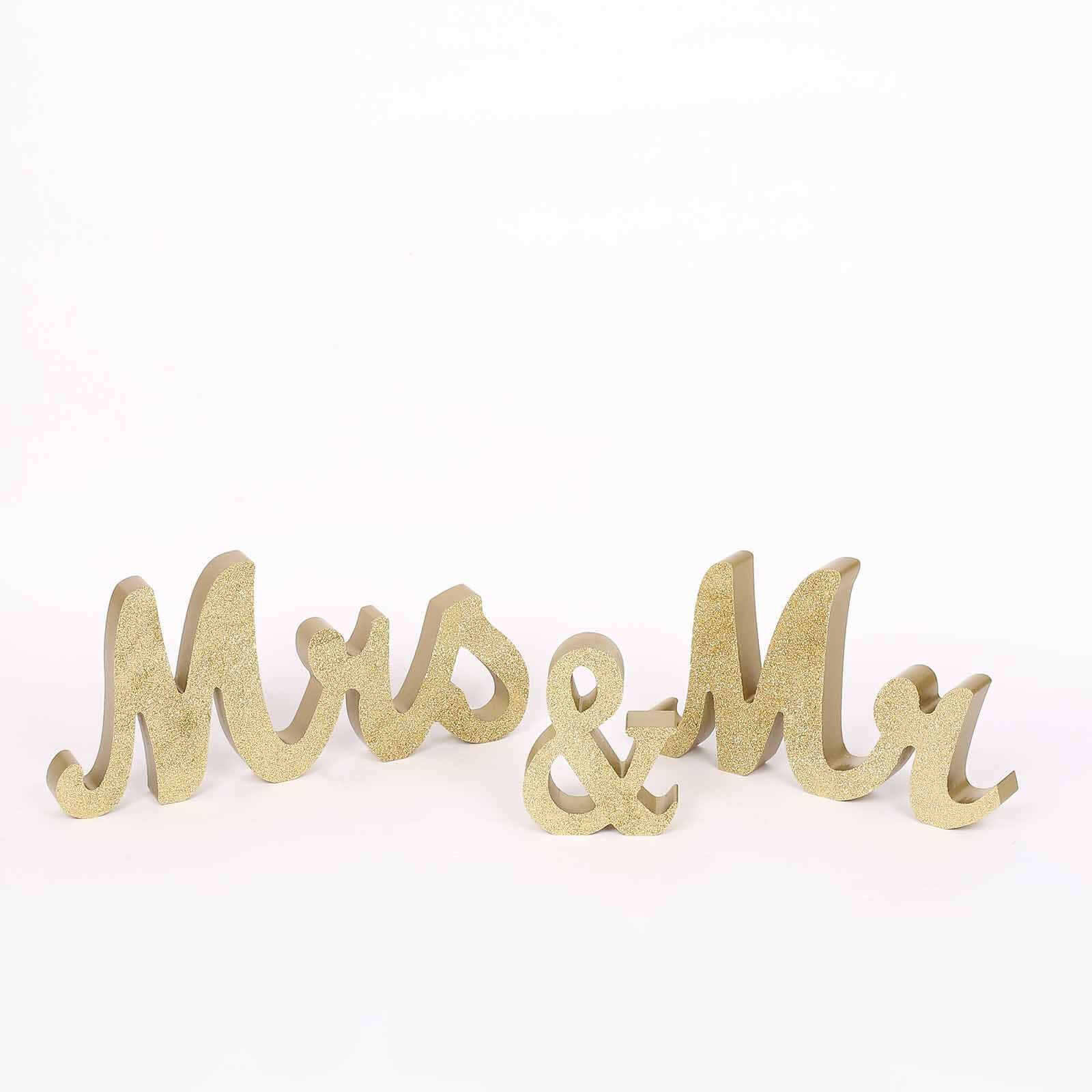 Wooden Mr & Mrs Freestanding Letters Gold Glittered - Rustic Glam Wedding Table Display Signs