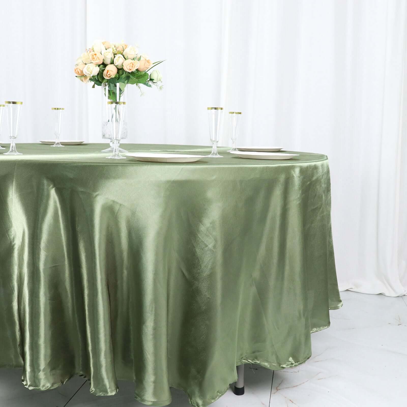 Satin 108 Round Tablecloth Dusty Sage Green - Smooth and Lustrous Table Cover