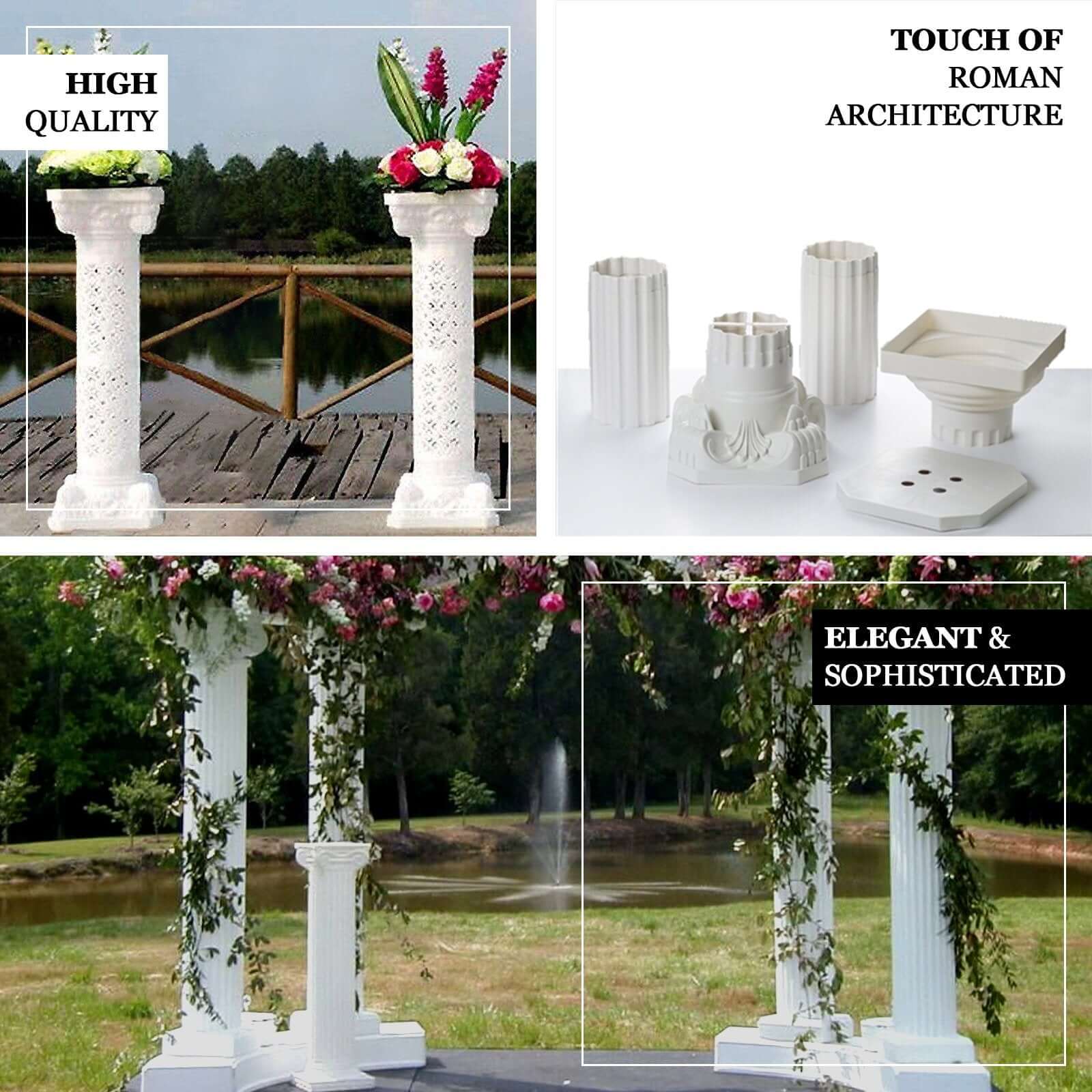 4 Pack 42 White Height Adjustable Artistic Venetian Roman Wedding Inspired Pedestal Column Plant Stand - PVC