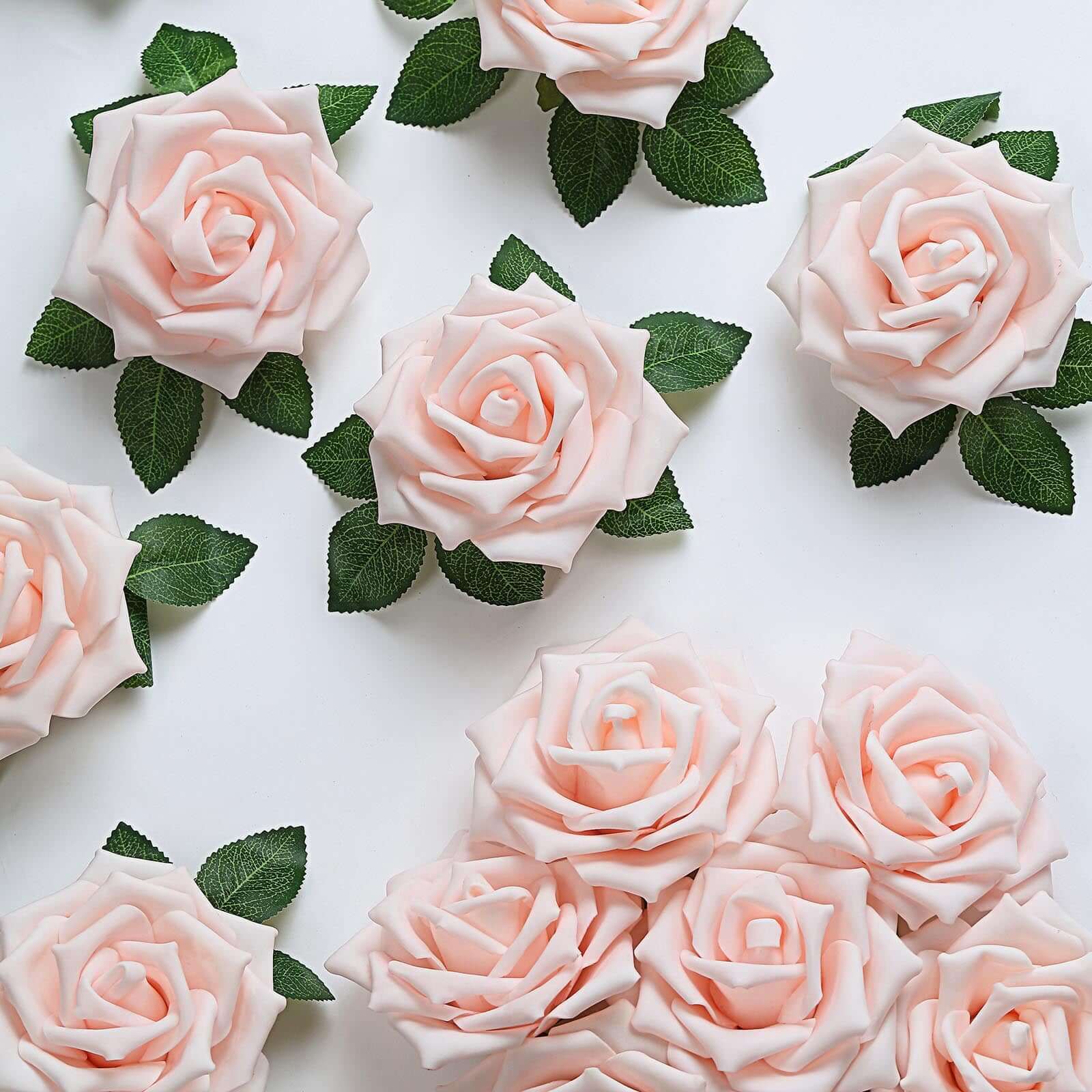 24 Roses 5 Blush Artificial Foam Flowers With Stem Wire and Leaves