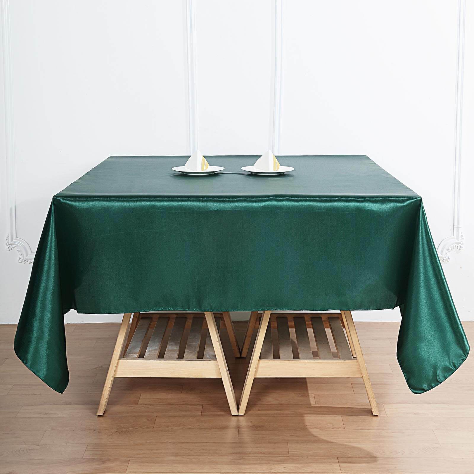 Satin 72x72 Table Overlay Square Tablecloth Hunter Emerald Green - Smooth Finish Table Cover