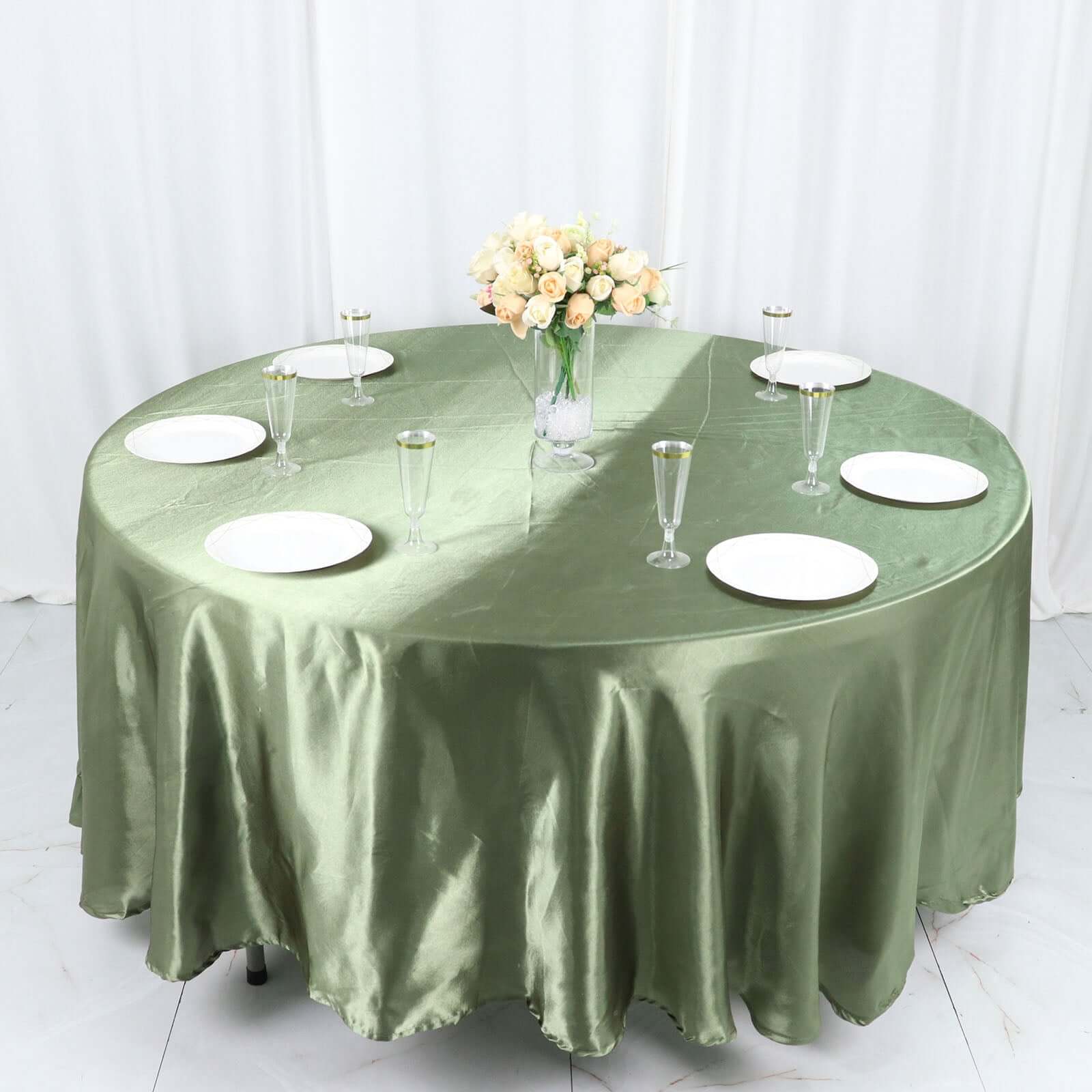 Satin 108 Round Tablecloth Dusty Sage Green - Smooth and Lustrous Table Cover