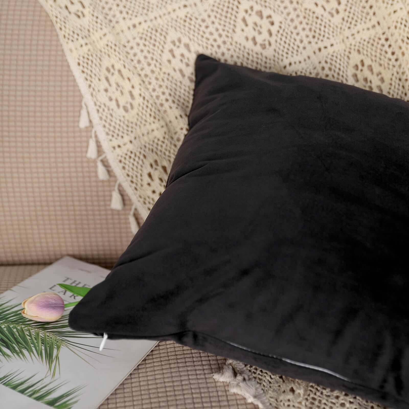 2 Pack 18 Black Soft Velvet Square Throw Pillow Cover