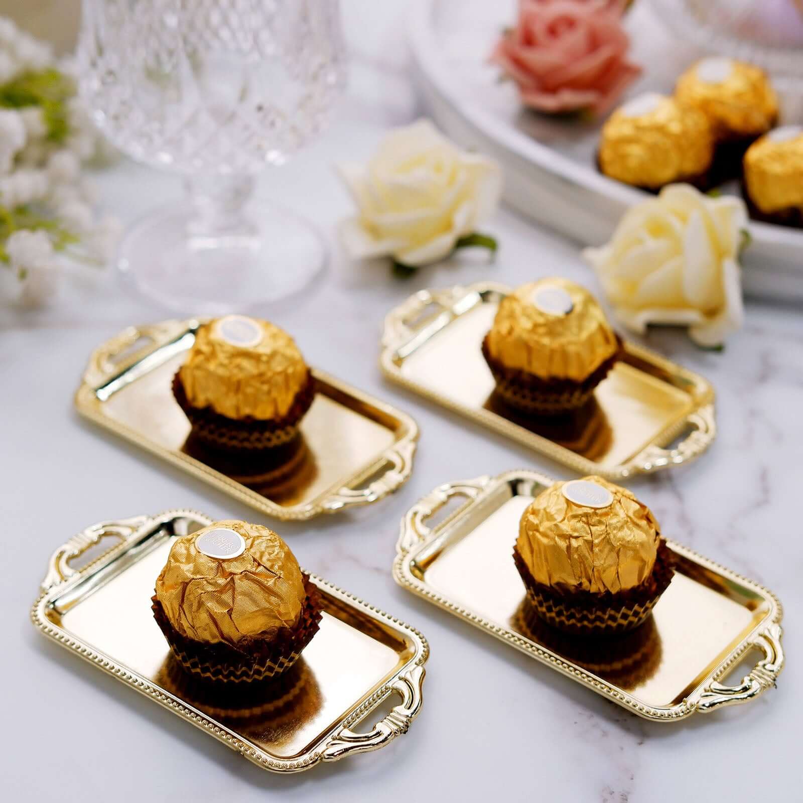 12-Pack Display Trays Party Favor Rectangular Design Gold - Mini Serving Platters for Candy and Desserts 4