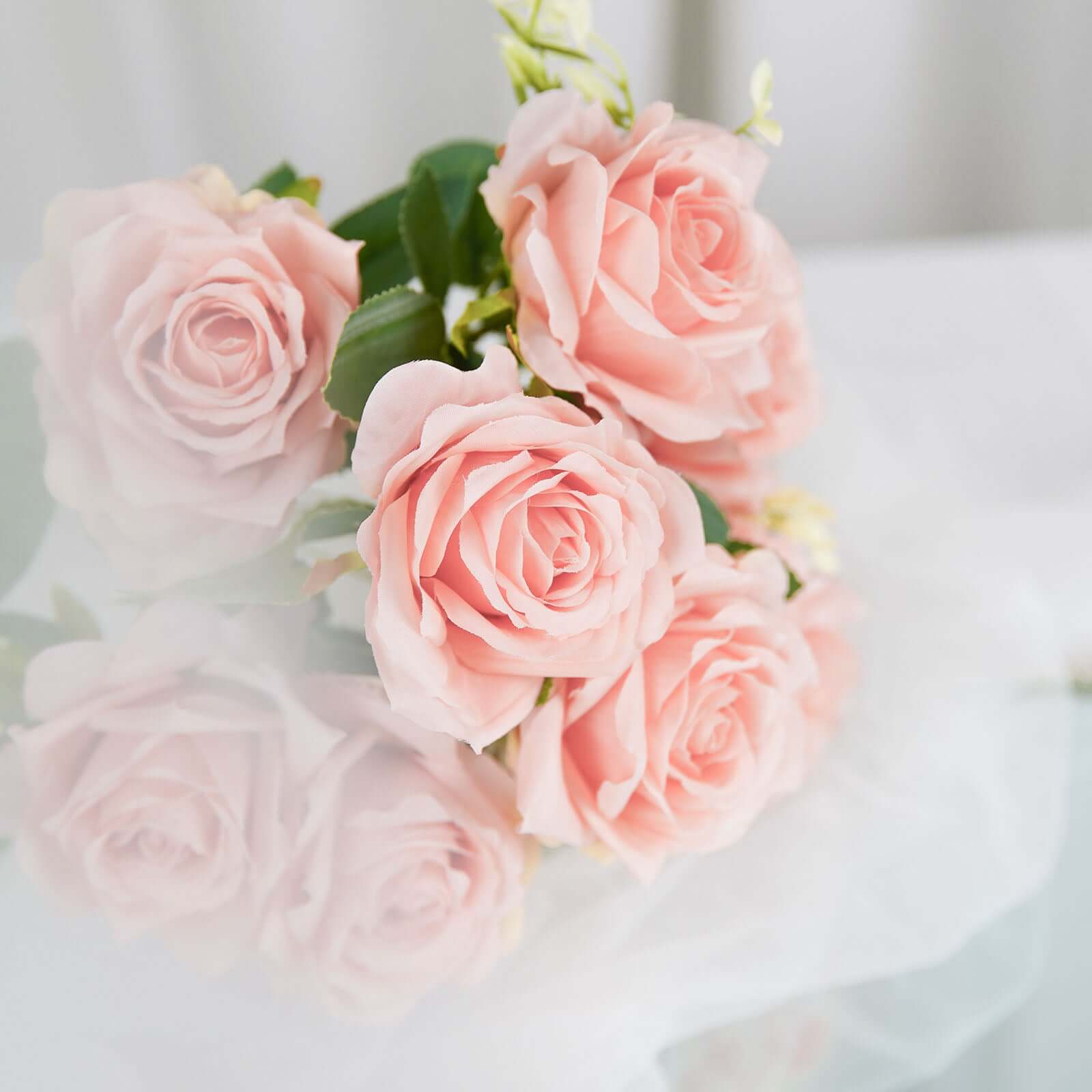 2 Bushes 18 Real Touch Blush Artificial Rose Flower Bouquet, Silk Long Stem Flower Arrangements