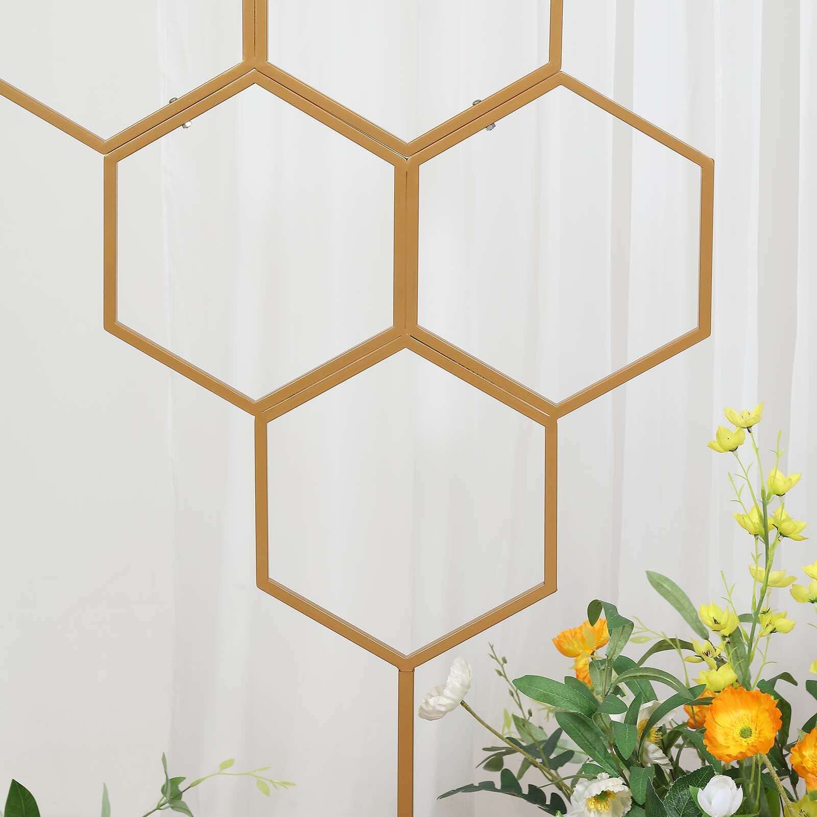 6ft Gold Metal Honeycomb Wedding Flower Frame Backdrop Stand, Floor Standing Balloon Display Arch