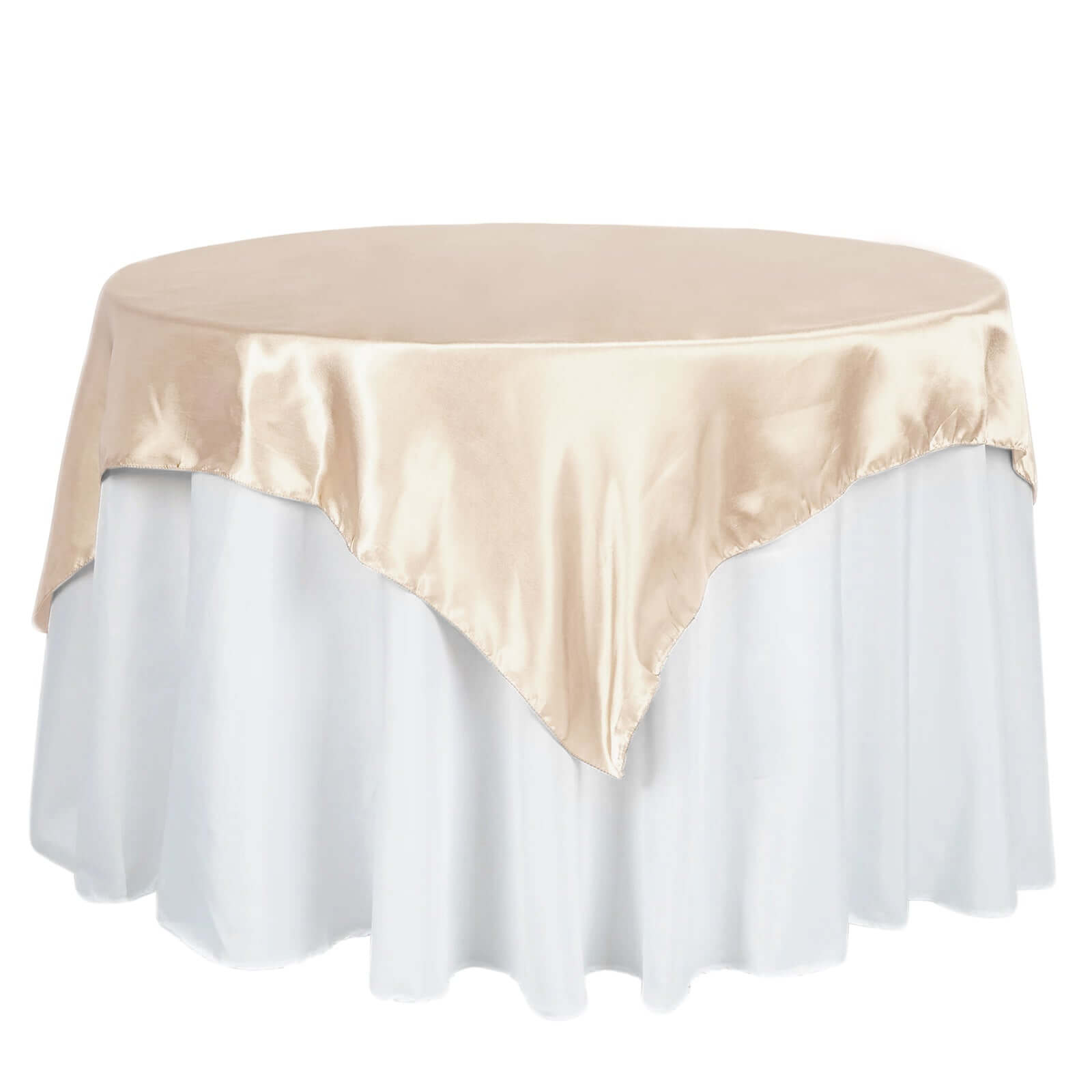 Satin 60x60 Table Overlay Square Tablecloth Beige - Smooth Silky Touch Table Cover