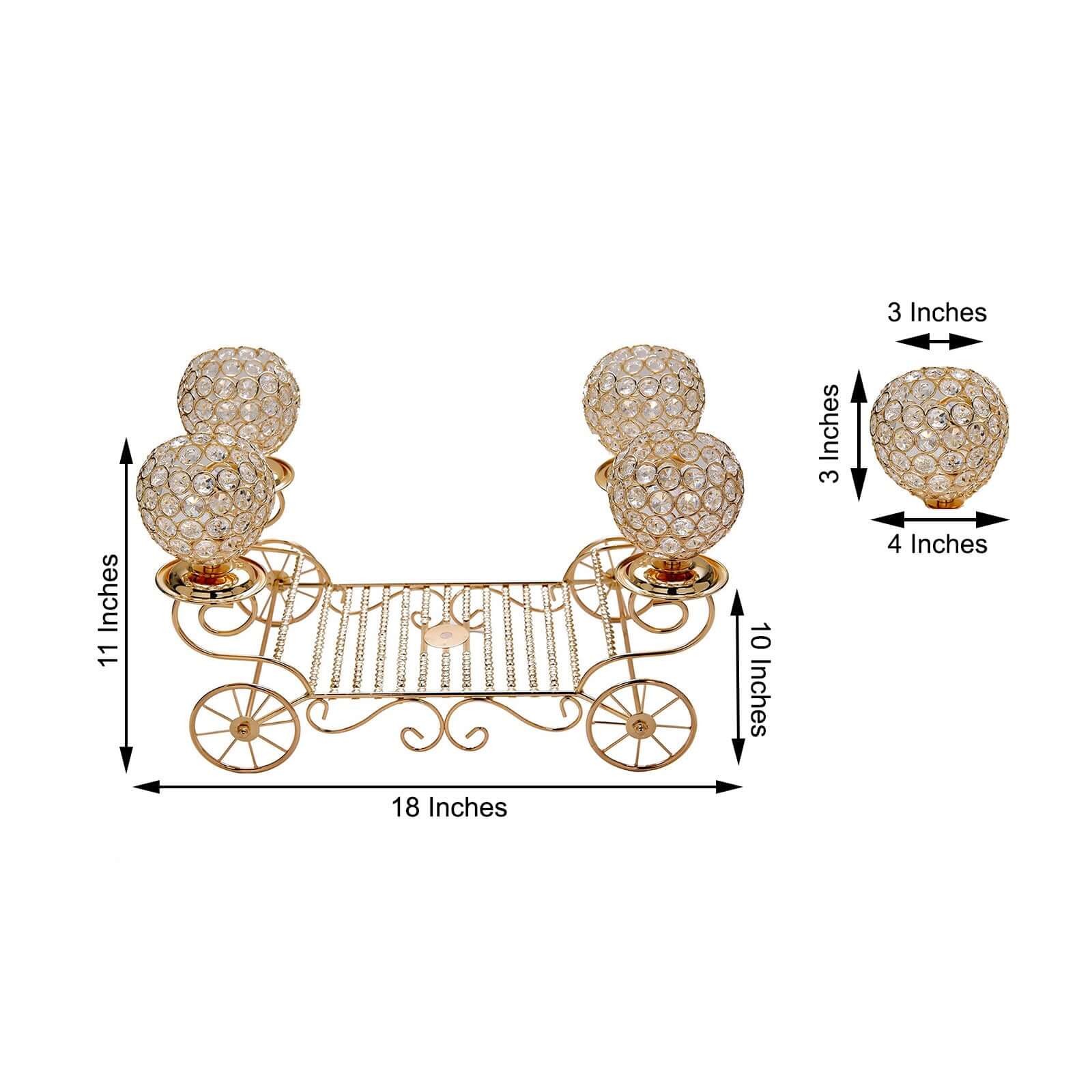 Candle Holder 4-Arm Gold Metal Crystal Cinderella Carriage Wedding Centerpiece - Decorative Display 18