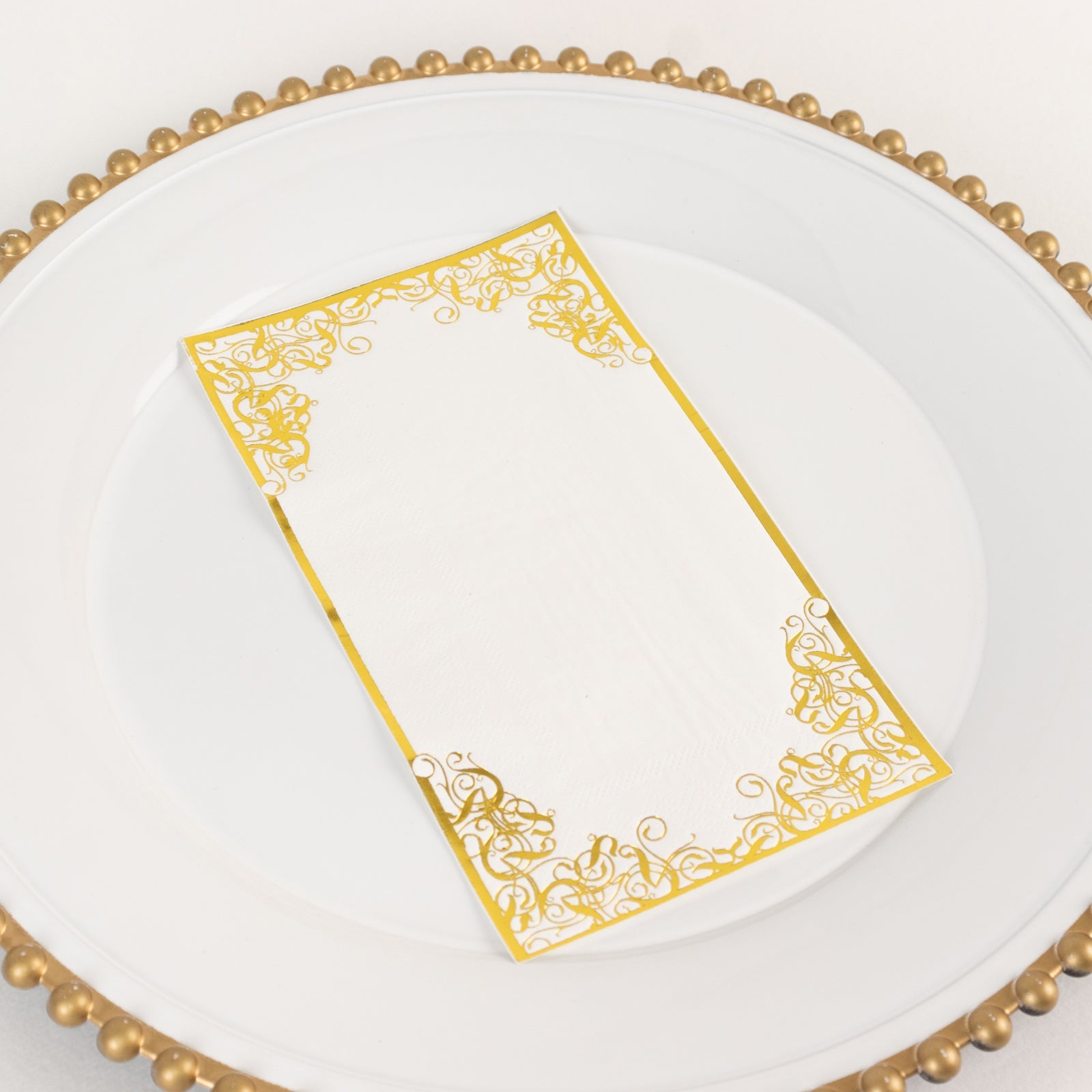 50-Pack Paper Dinner Napkins White with Gold Foil Lace Design 2 Ply - European Style Napkins for Parties 8x4