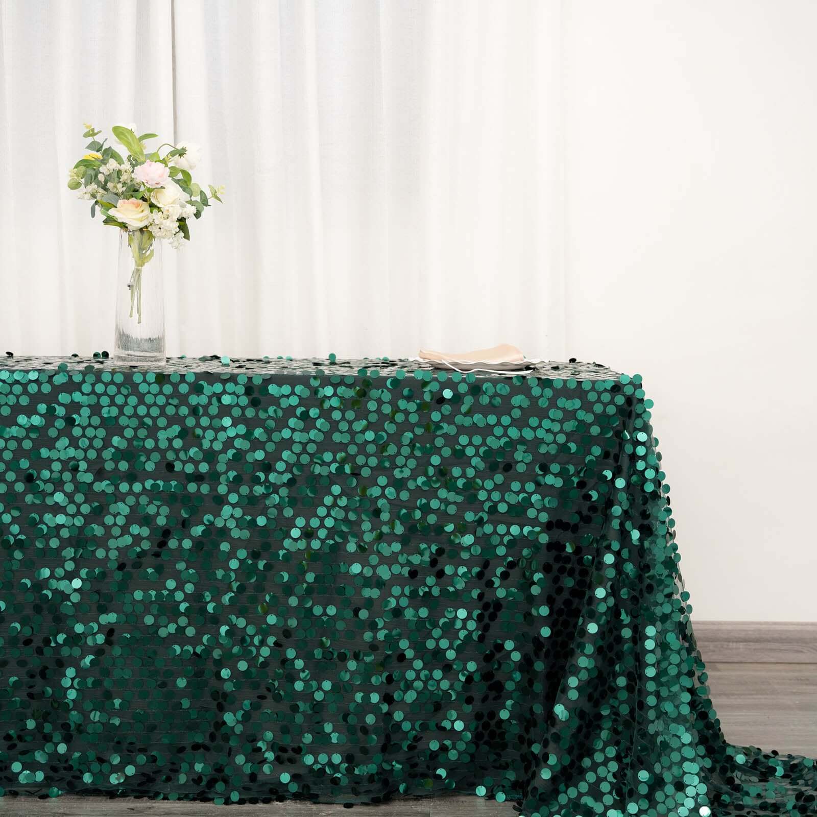Sequin 90x156 Rectangle Tablecloth Hunter Emerald Green - Seamless Big Payette Table Cover