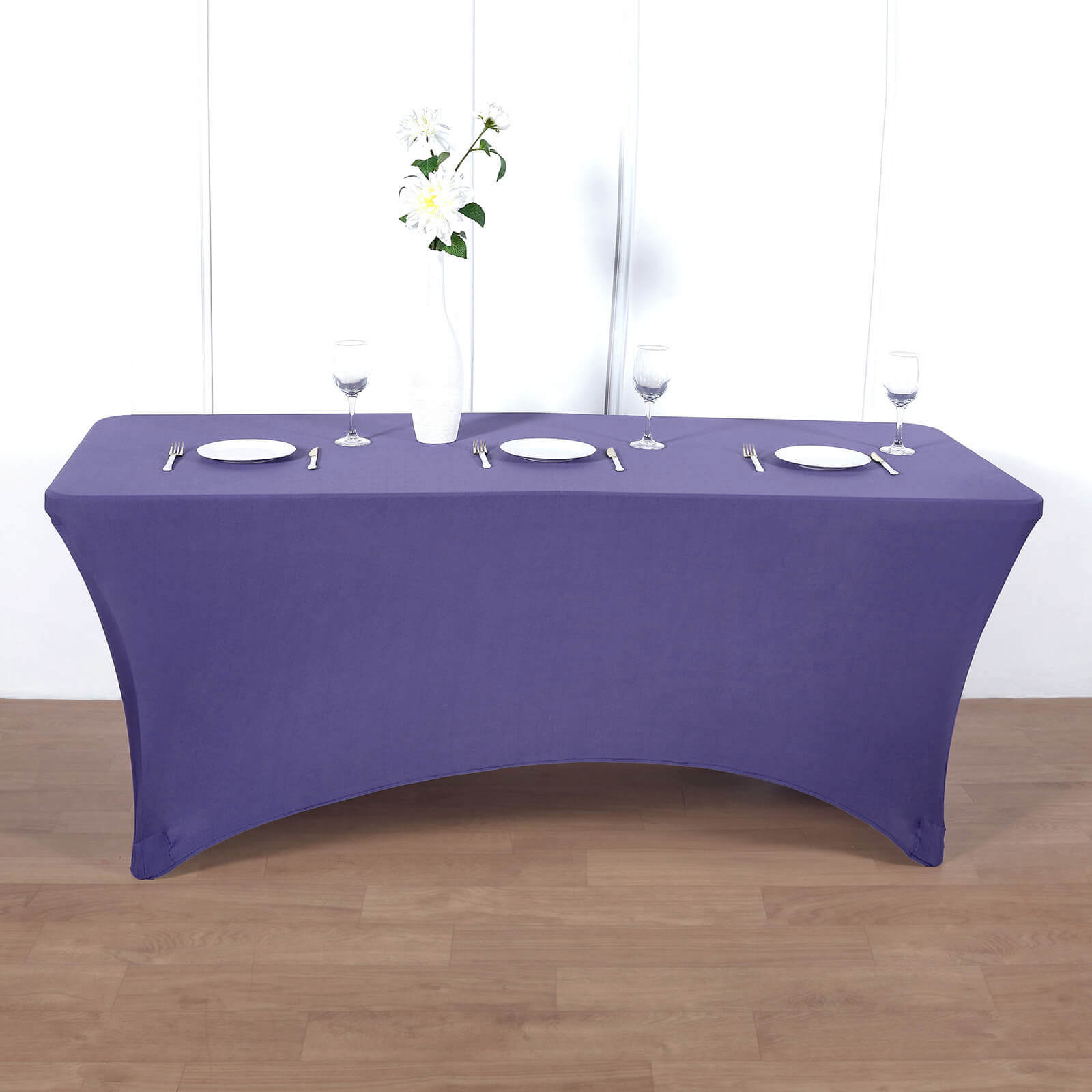 Stretch Spandex 96x30 Rectangle Table Cover Purple - Durable Form-Fitting Tablecloth