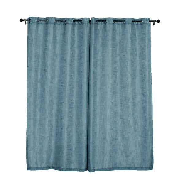 2 Pack Handmade Light Blue Faux Linen Curtains 52x108, Curtain Panels With Chrome Grommets