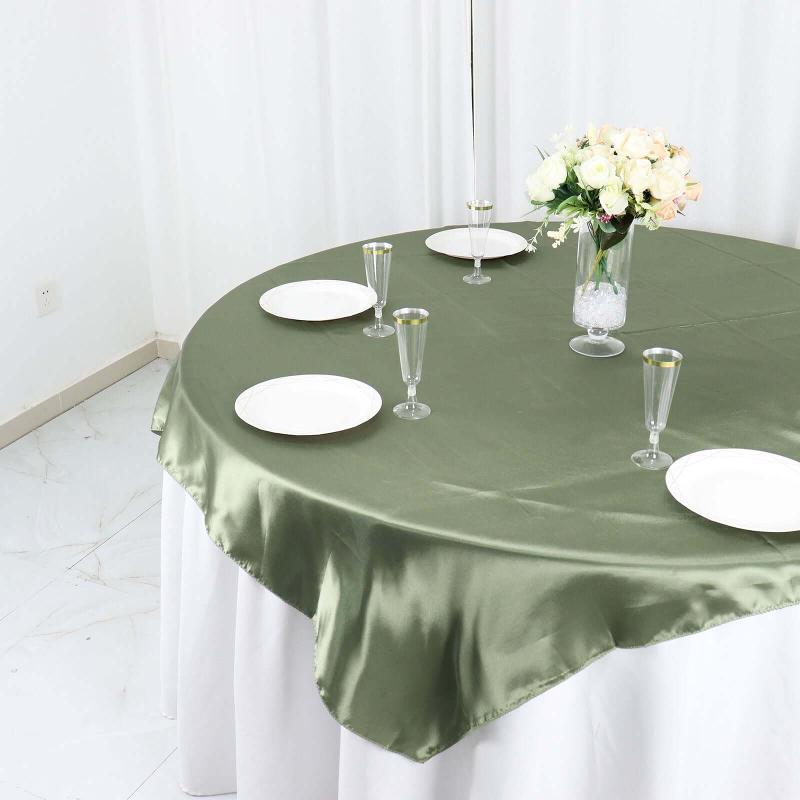 Satin 60x60 Table Overlay Square Tablecloth Dusty Sage Green - Smooth Silky Touch Table Cover