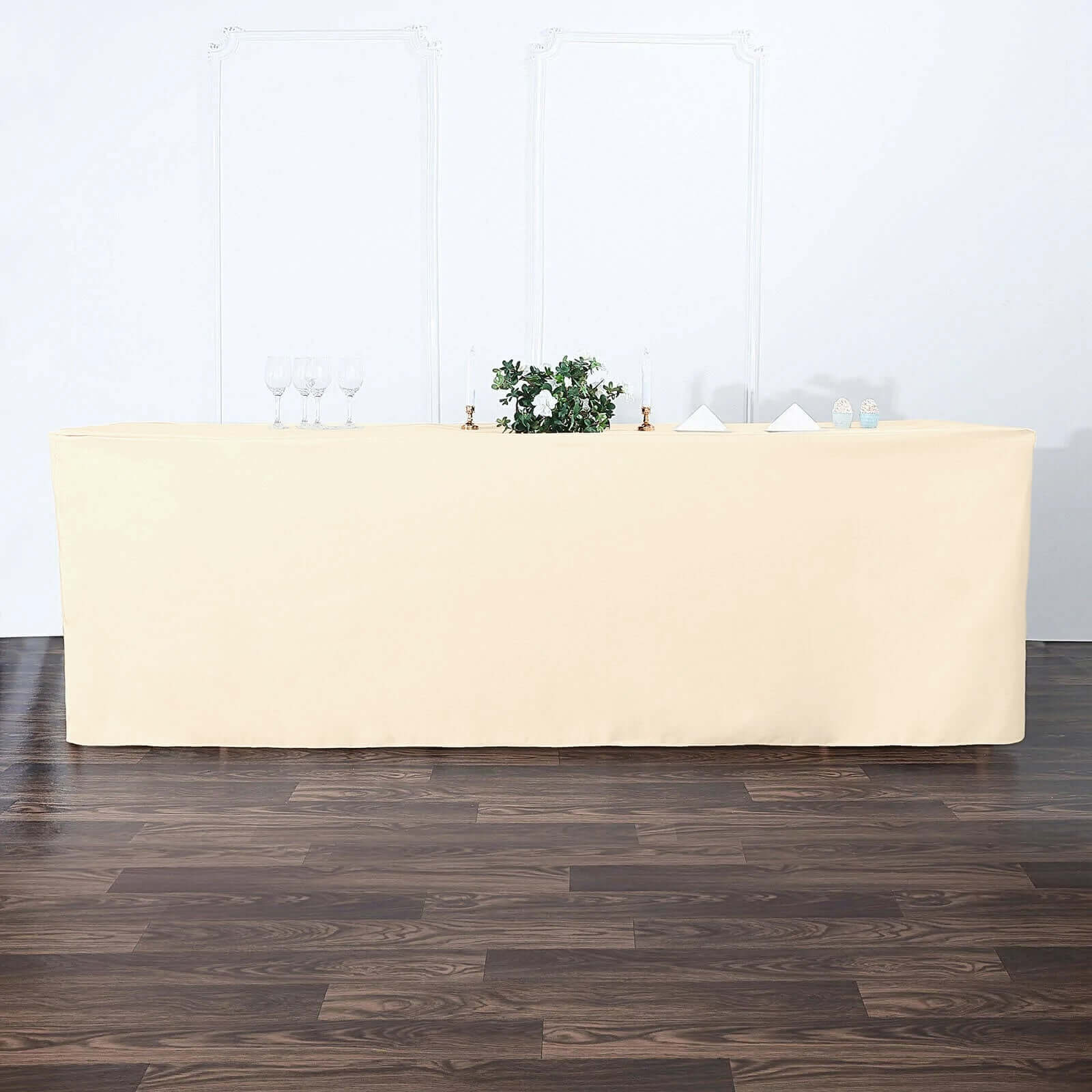 Fitted Polyester 96x30 Rectangle Tablecloth Beige - Durable and Easy to Maintain Table Cover