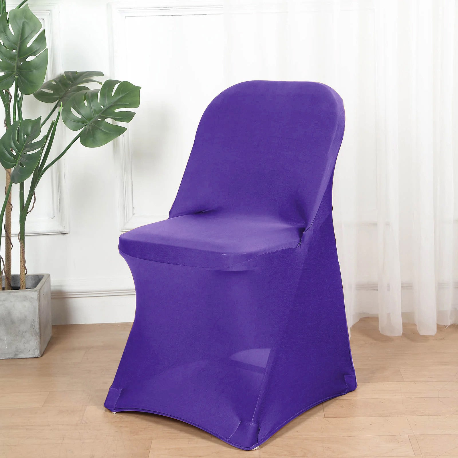 10 Pack Stretch Spandex Chair Covers Purple for Folding Chairs - Durable 160GSM Fitted Slipcovers