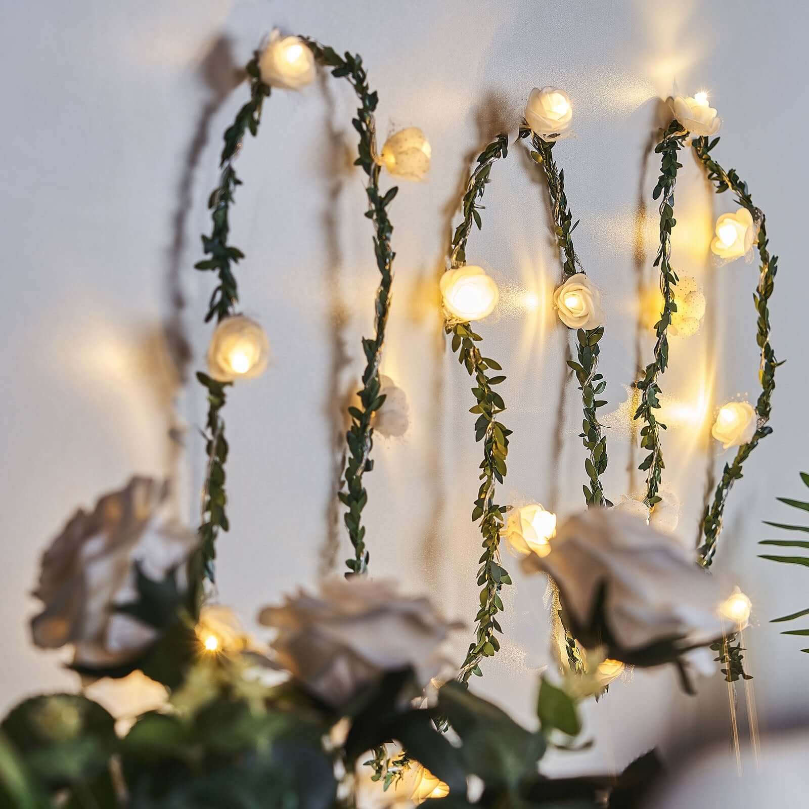 9ft Warm White 20 LED Artificial Rose Lace Flower Garland Vine Lights, Battery Operated String Lights