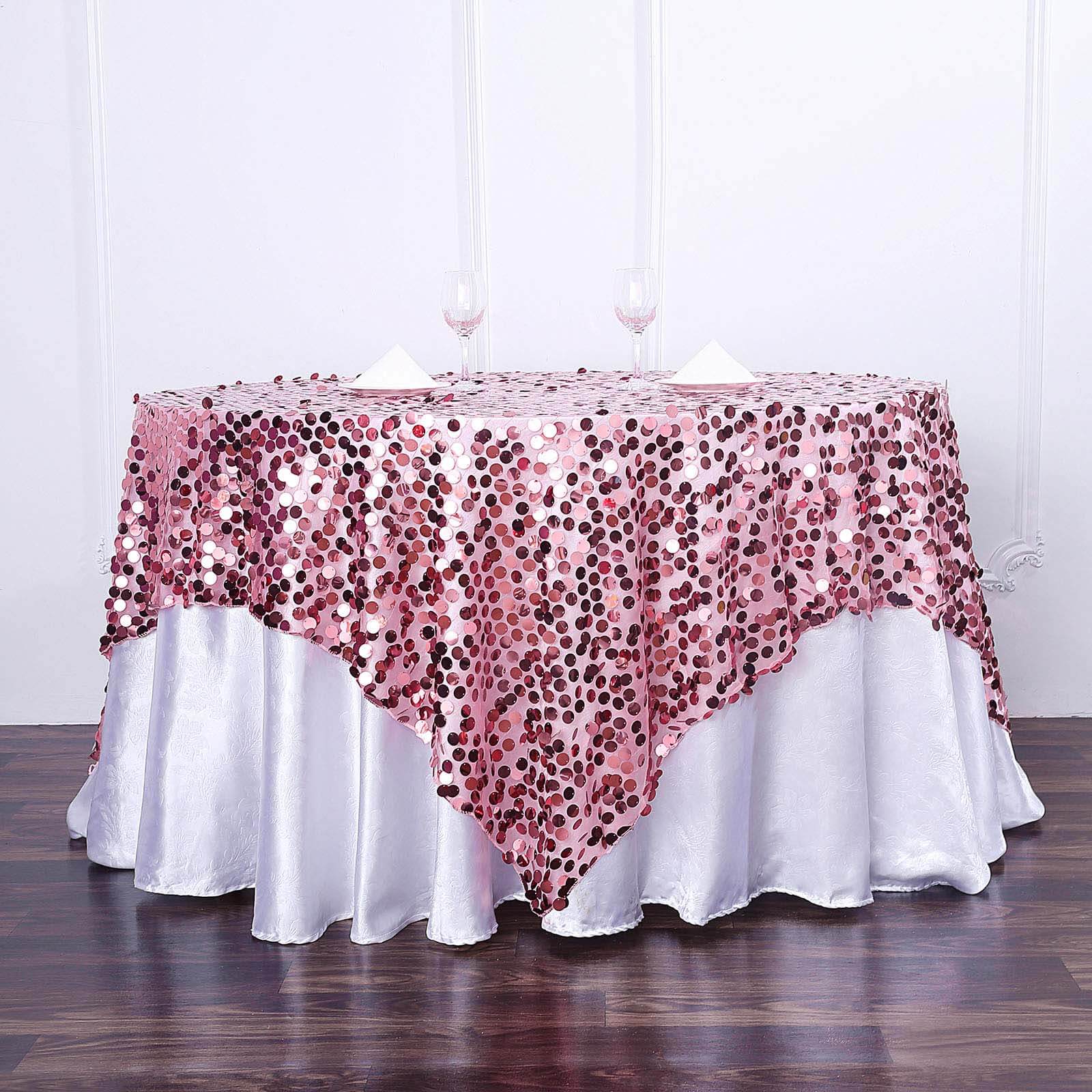 72x72 Pink Big Payette Sequin Square Table Overlay