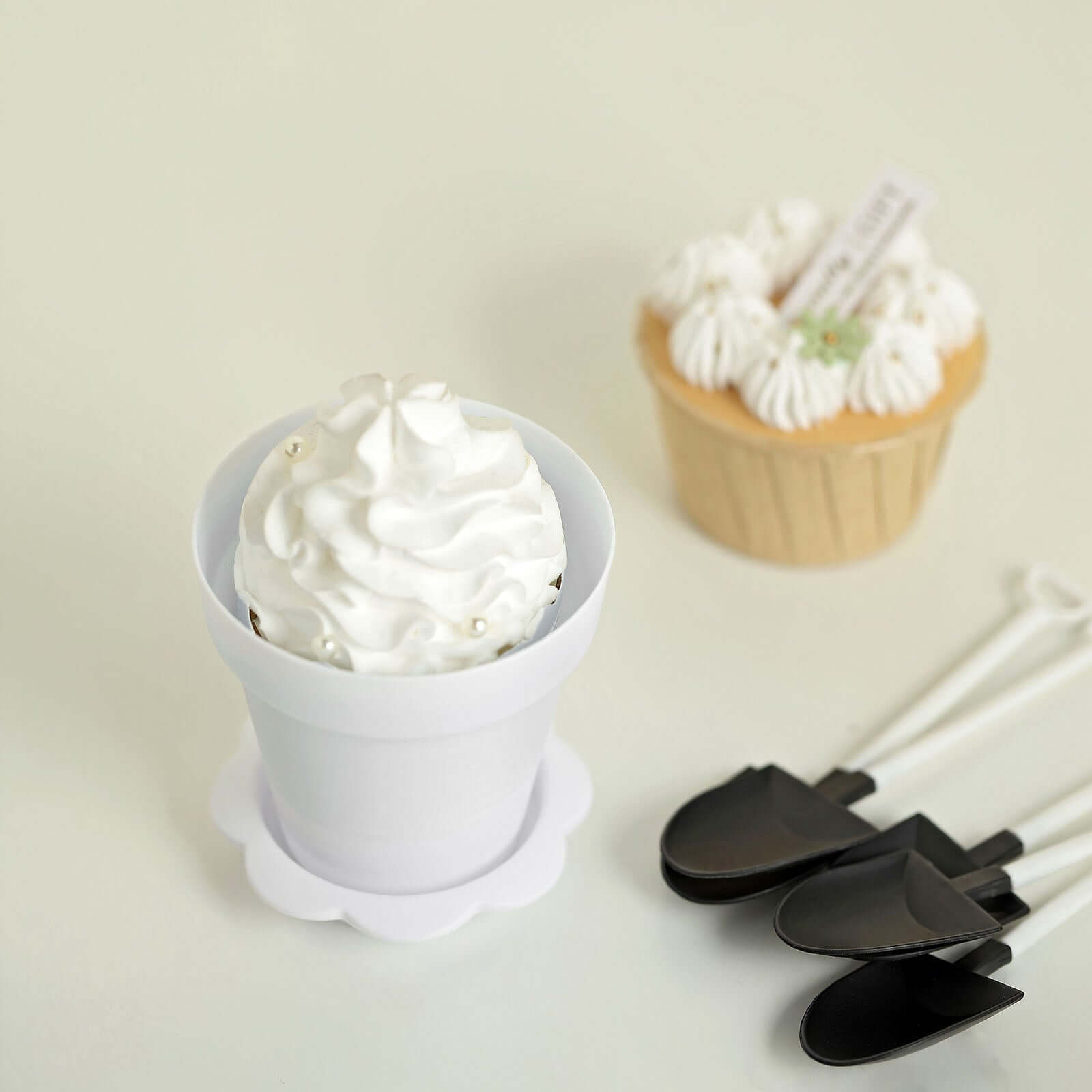 12-Pack Dessert Cups Succulent Planter Design White - Plastic Serving Cups with Lids and Shovels 4