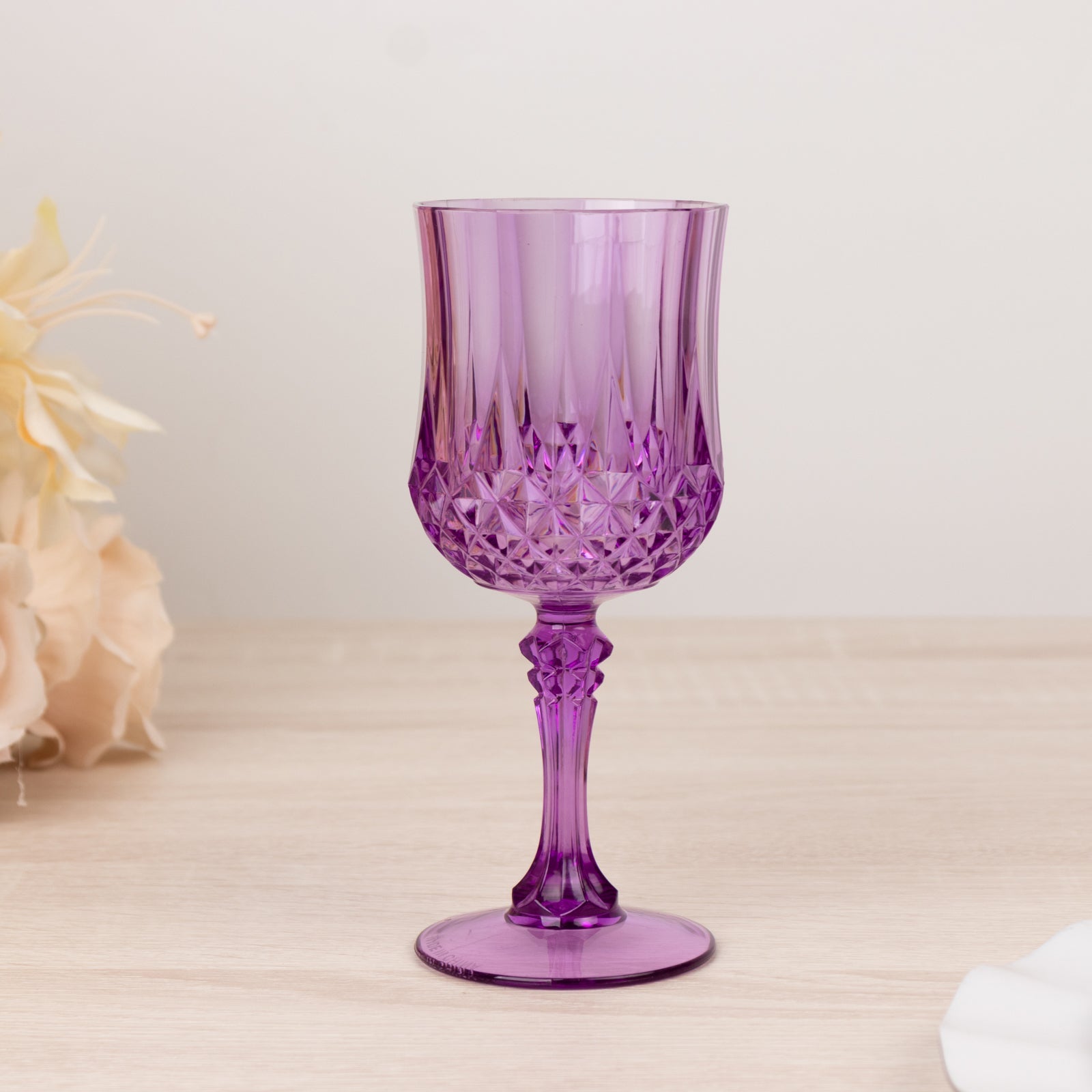 6-Pack Plastic Cocktail Goblets Purple Transparent Crystal Cut - Shatterproof Drinkware 8oz