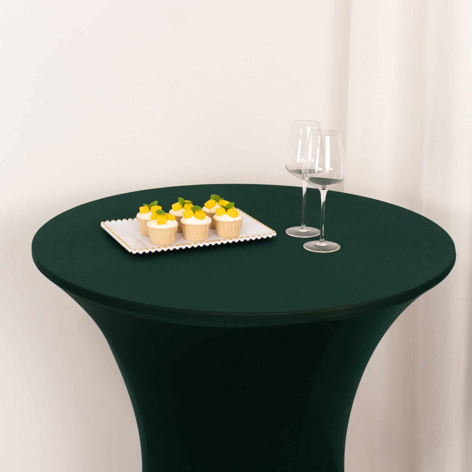 Spandex 33-36 Round Cocktail Table Cover Hunter Emerald Green - Easy to Maintain Stretch Fitted Highboy Tablecloth