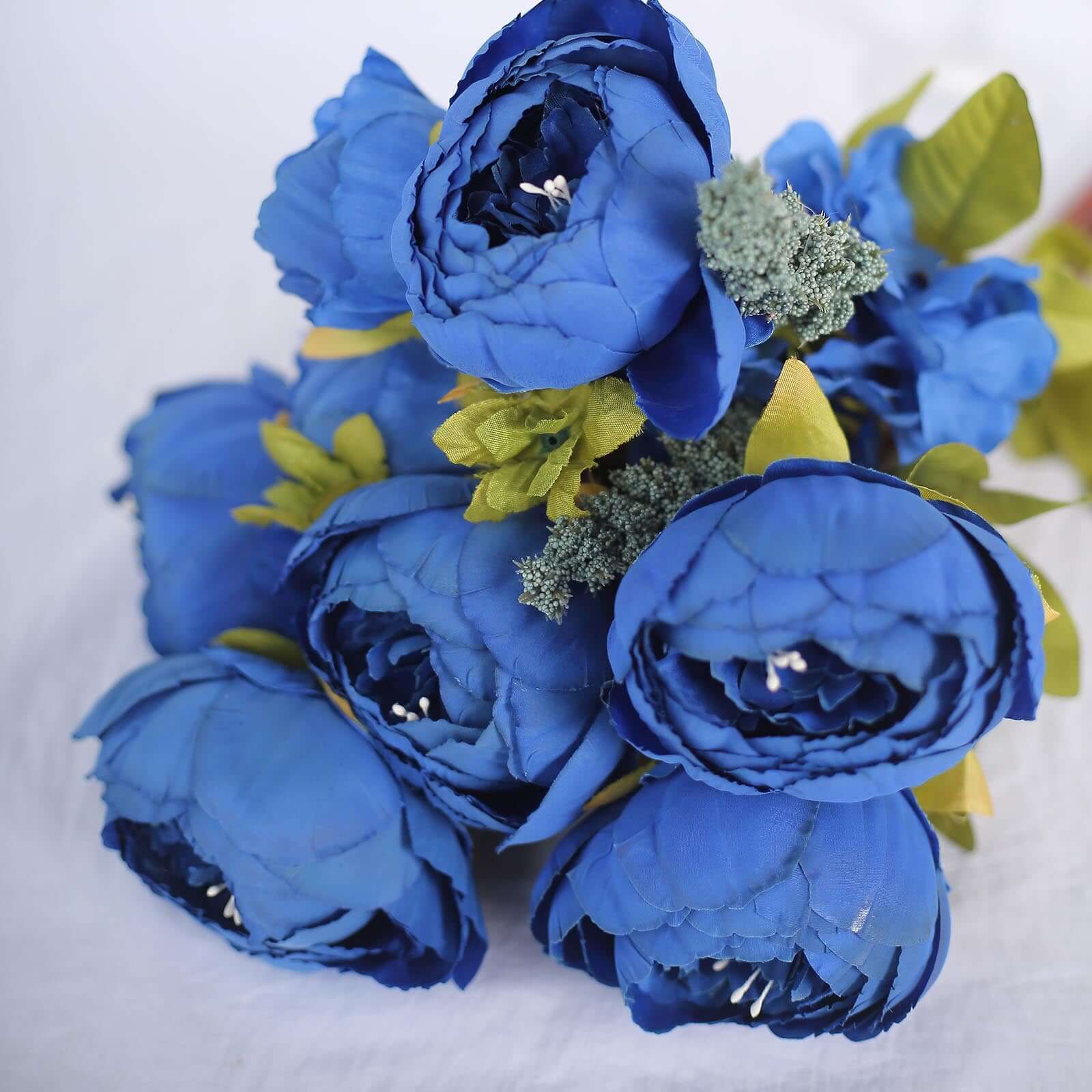 2 Pack 19 Royal Blue Artificial Peony Flower Wedding Bouquets, Faux Silk Flower Arrangements