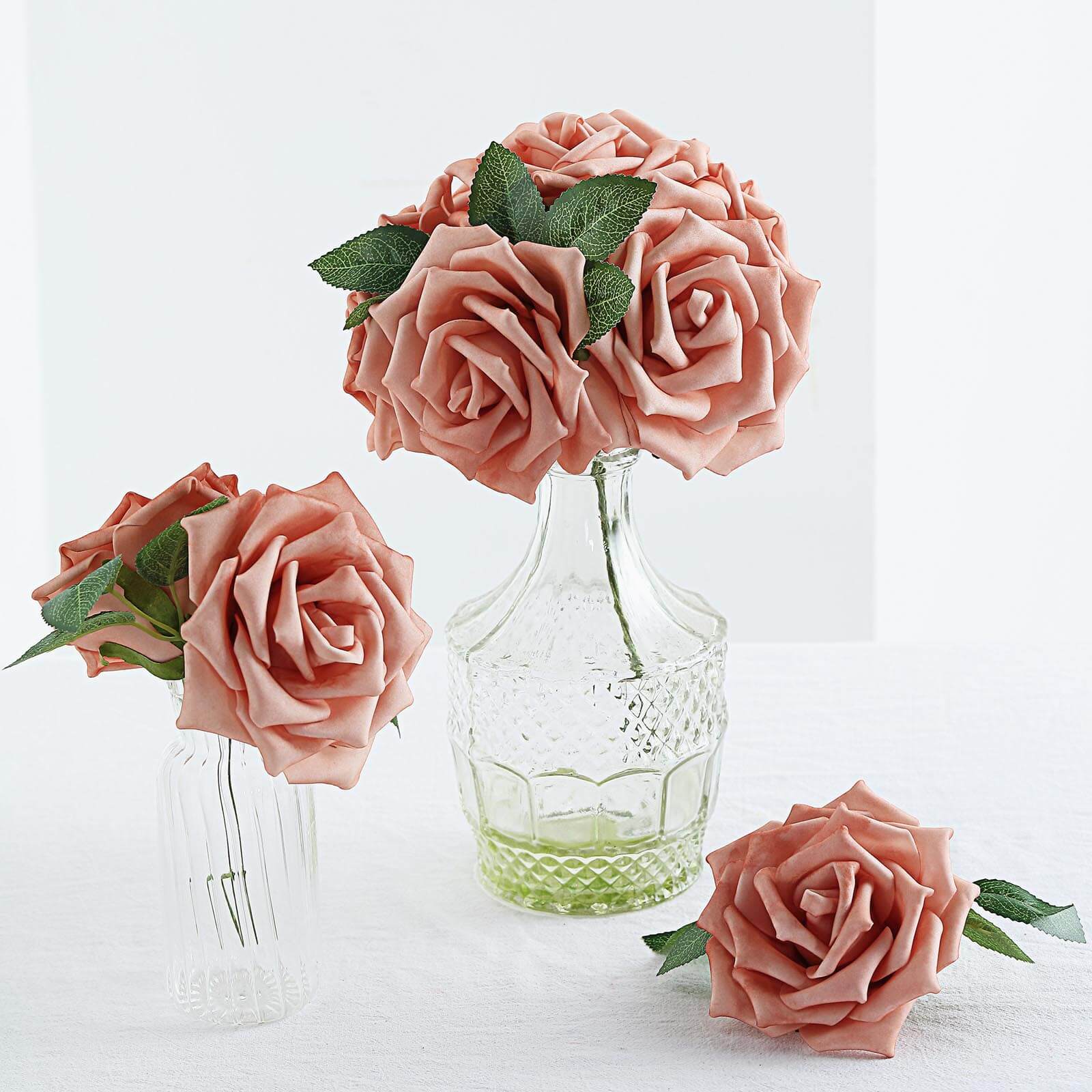 24 Roses 5 Dusty Rose Artificial Foam Flowers With Stem Wire and Leaves