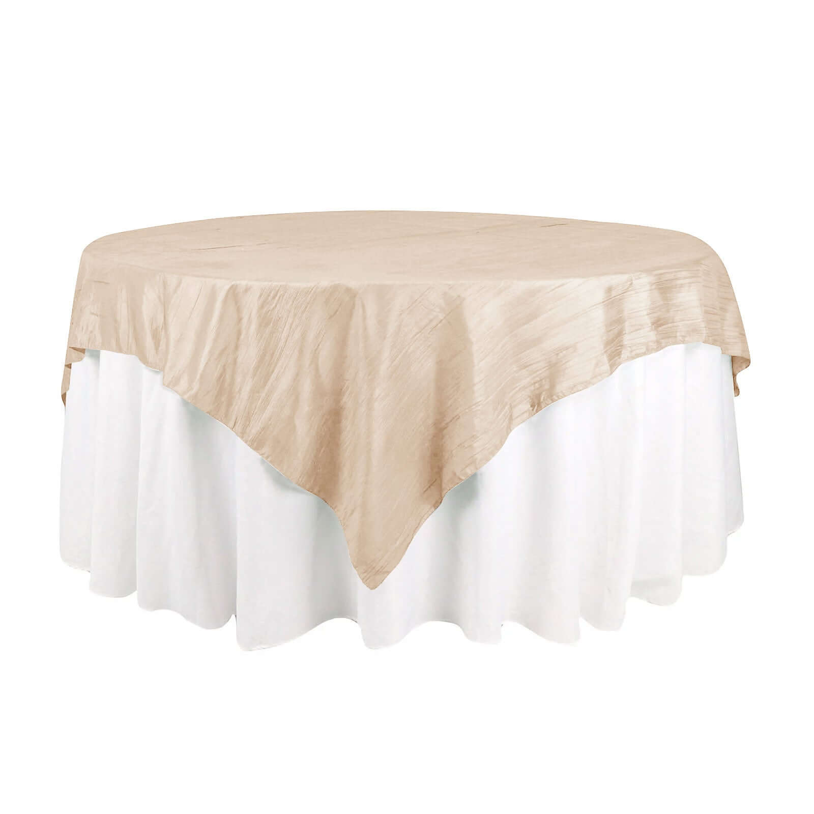 Taffeta 72x72 Table Overlay Square Tablecloth Beige - Accordion Crinkle Table Cover