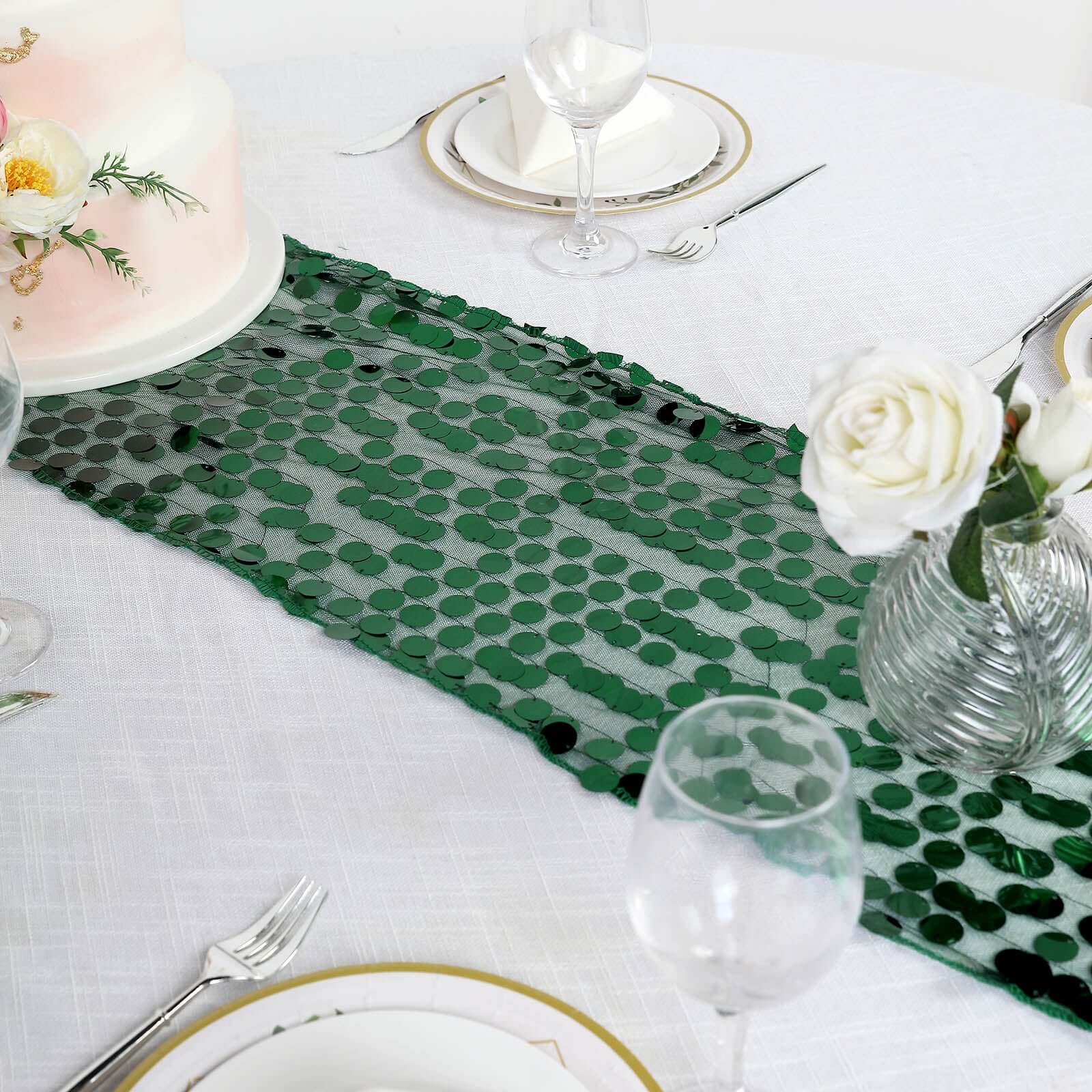 Big Payette Sequin 13x108 Table Runner Hunter Emerald Green - Dazzling Design