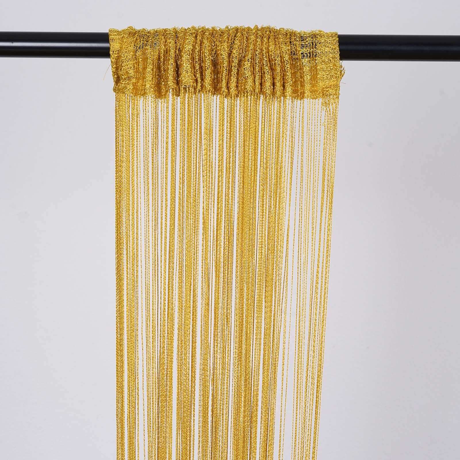 3ftx8ft Gold Silk Tassel String Curtains, Decorative Room Divider Panels