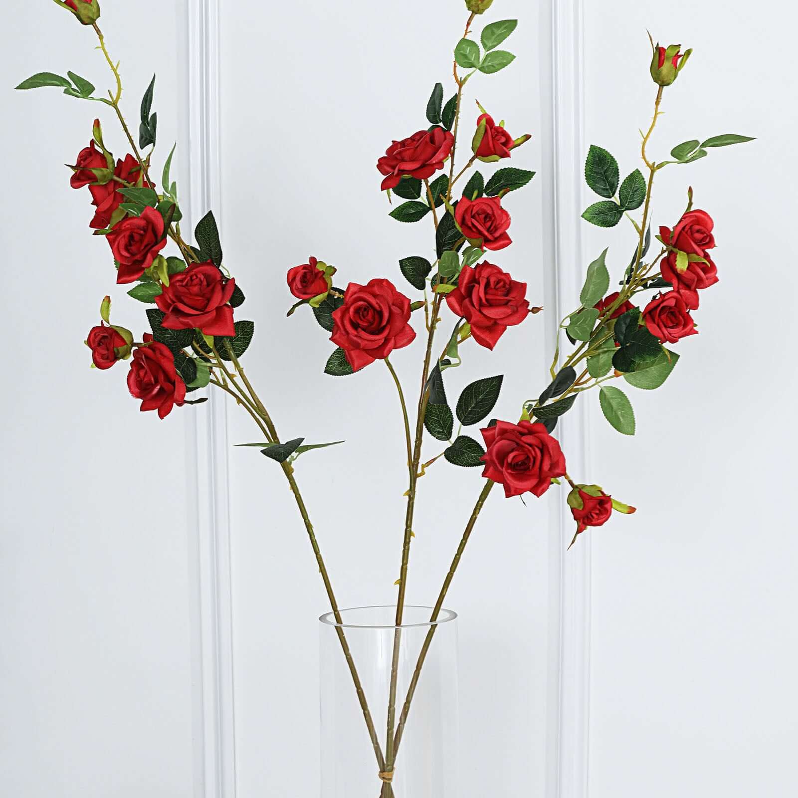 2 Stems 38 Tall Artificial Red Rose Bouquet, Realistic Silk Flower Arrangements