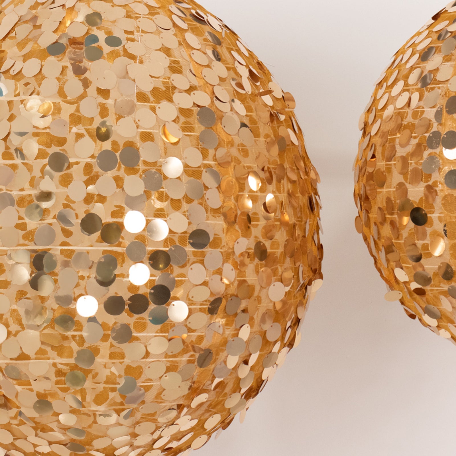 Set of 4 Glitter Gold Payette Sequin Hanging Lanterns, Large Decorative Round Foldable Fabric Chinese Lantern Lampshades - 12,14,16,20