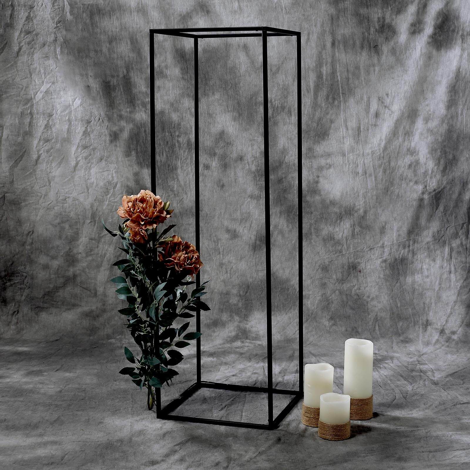 2-Pack Wedding Flower Stand Matte Black Metal Geometric Column Frame Rectangular - Versatile Floral Pedestal for Sophisticated Arrangements 40