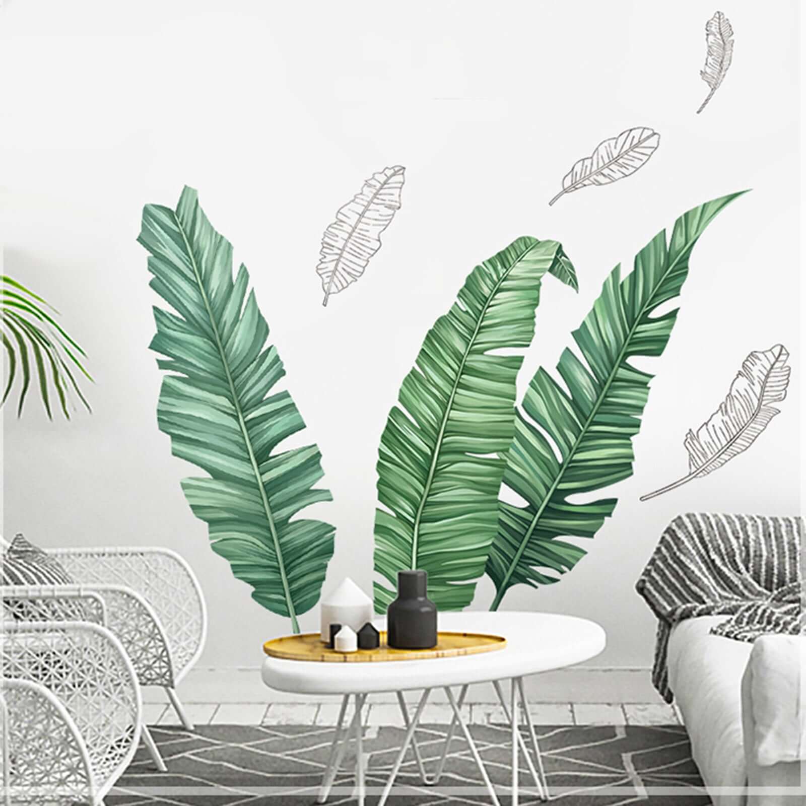 Green Tropical Banana Leaves Wall Decals, Plant Peel Removable Stickers