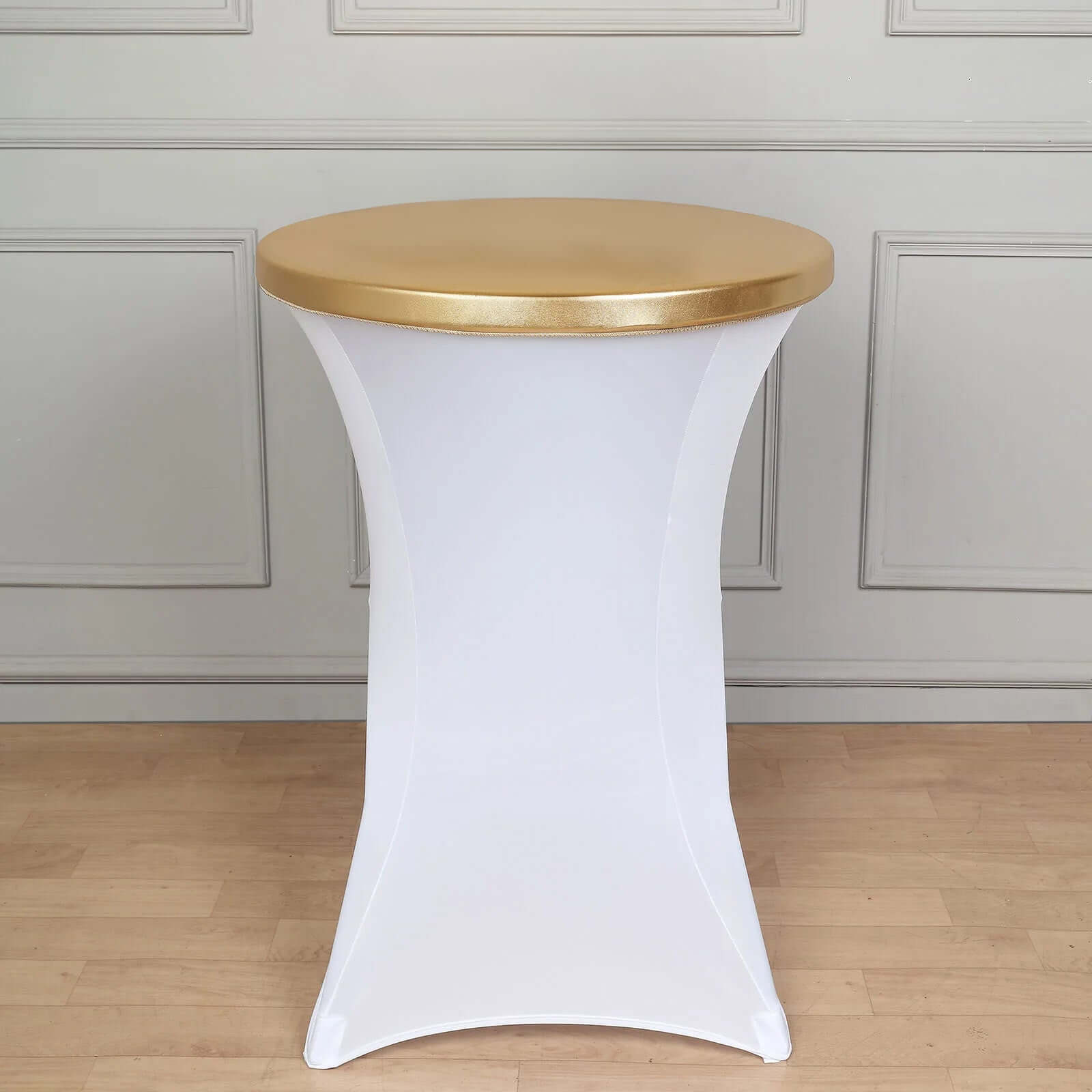 Spandex Cocktail Table Top Cover Fitted Metallic Gold - Stretchy & Wrinkle Free Topper for Weddings & Events