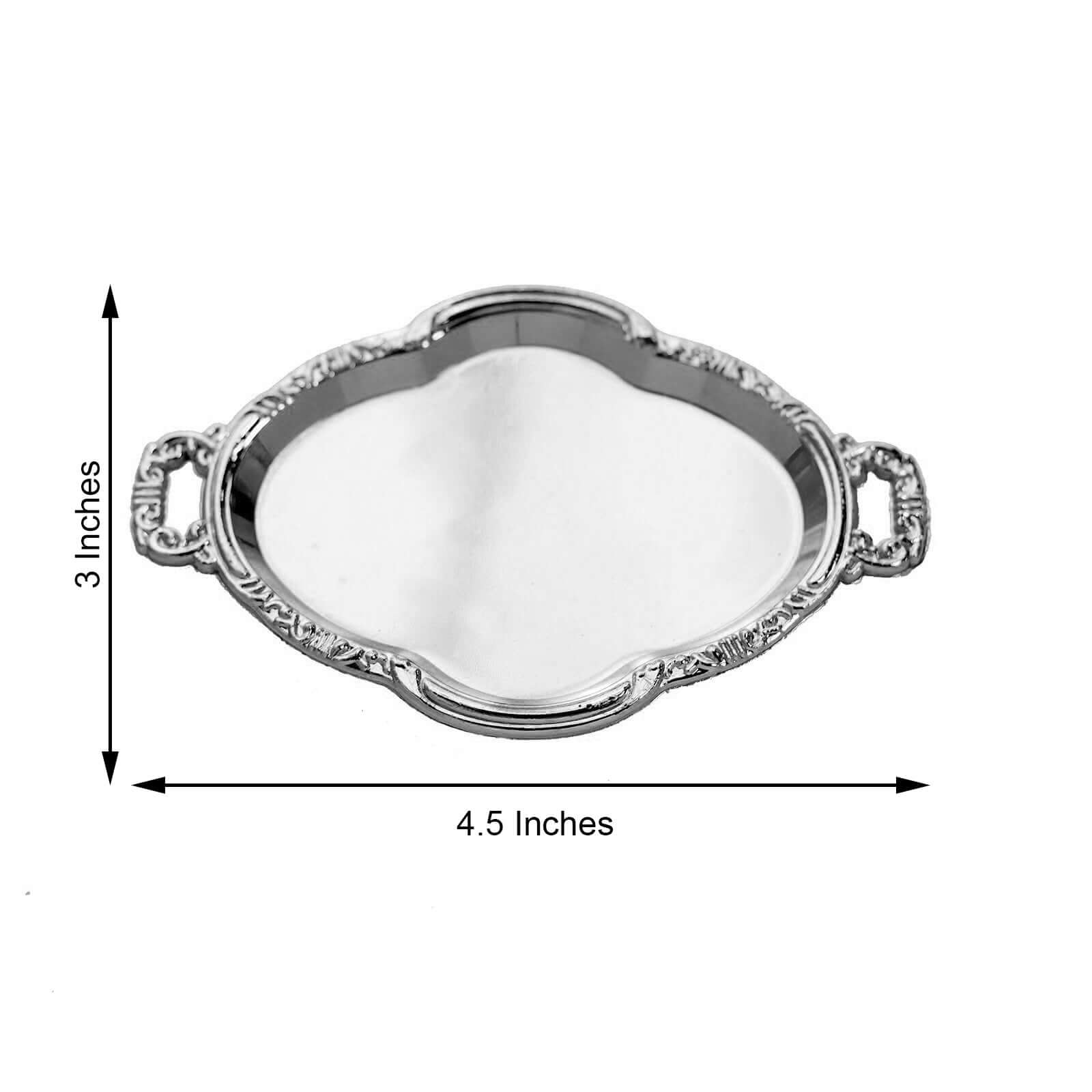 12-Pack Display Trays Party Favor Baroque Oval Design Silver - Mini Serving Platters for Sweets and Desserts 4.5