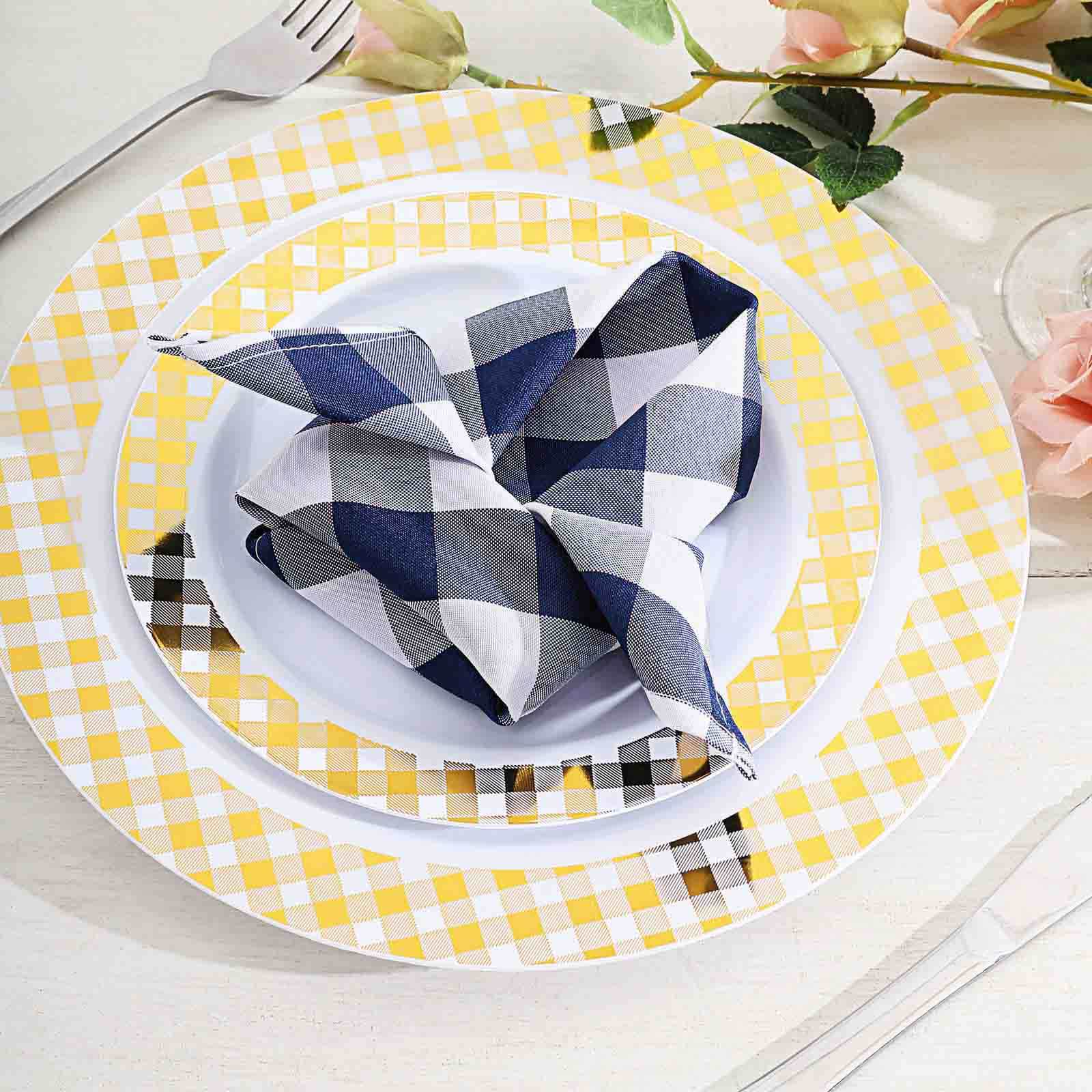 5 Pack Polyester 15x15 Napkins Navy Blue/White Buffalo Plaid Gingham Style Cloth Napkins