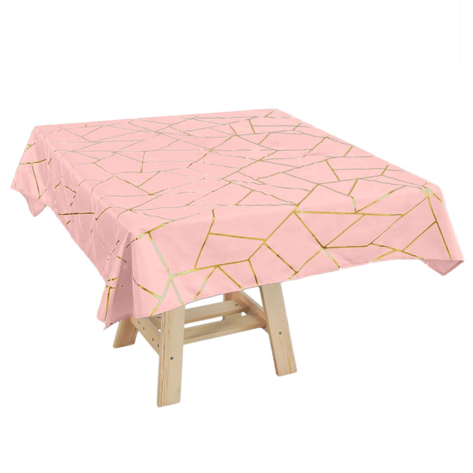 Polyester 54x54 Square Tablecloth Dusty Rose with Gold Foil Geometric Pattern - Wrinkle-Resistant & Durable Table Cover