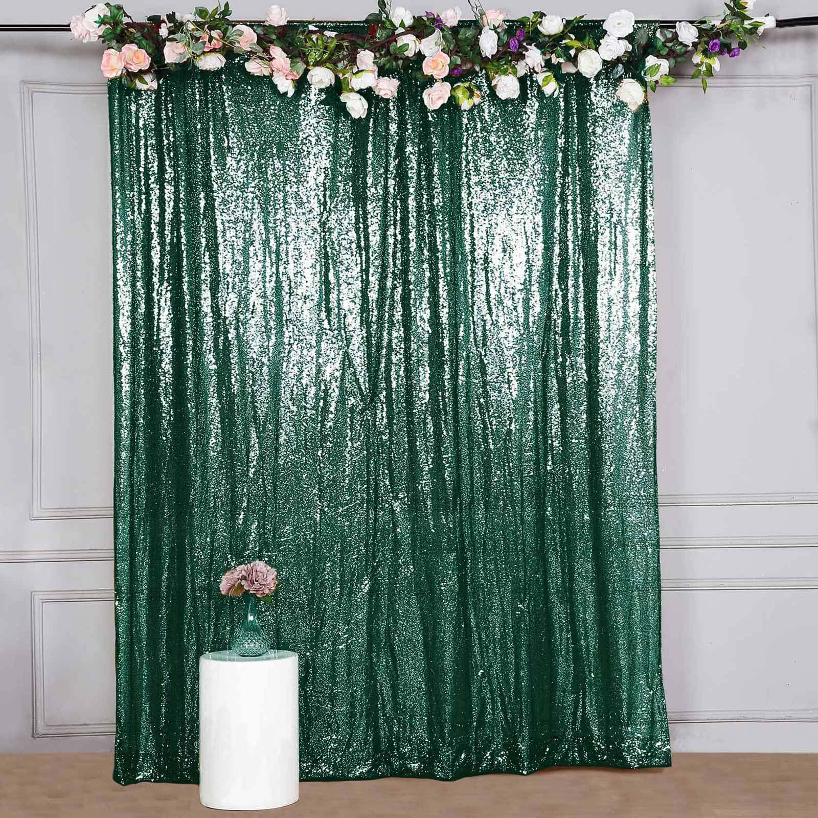 8ftx8ft Hunter Emerald Green Sequin Event Curtain Drapes, Backdrop Event Panel