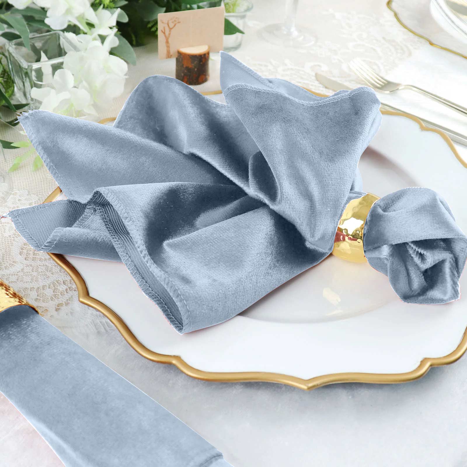 5 Pack Premium Velvet 20x20 Napkins Dusty Blue - Soft Sheen Finish Cloth Napkins