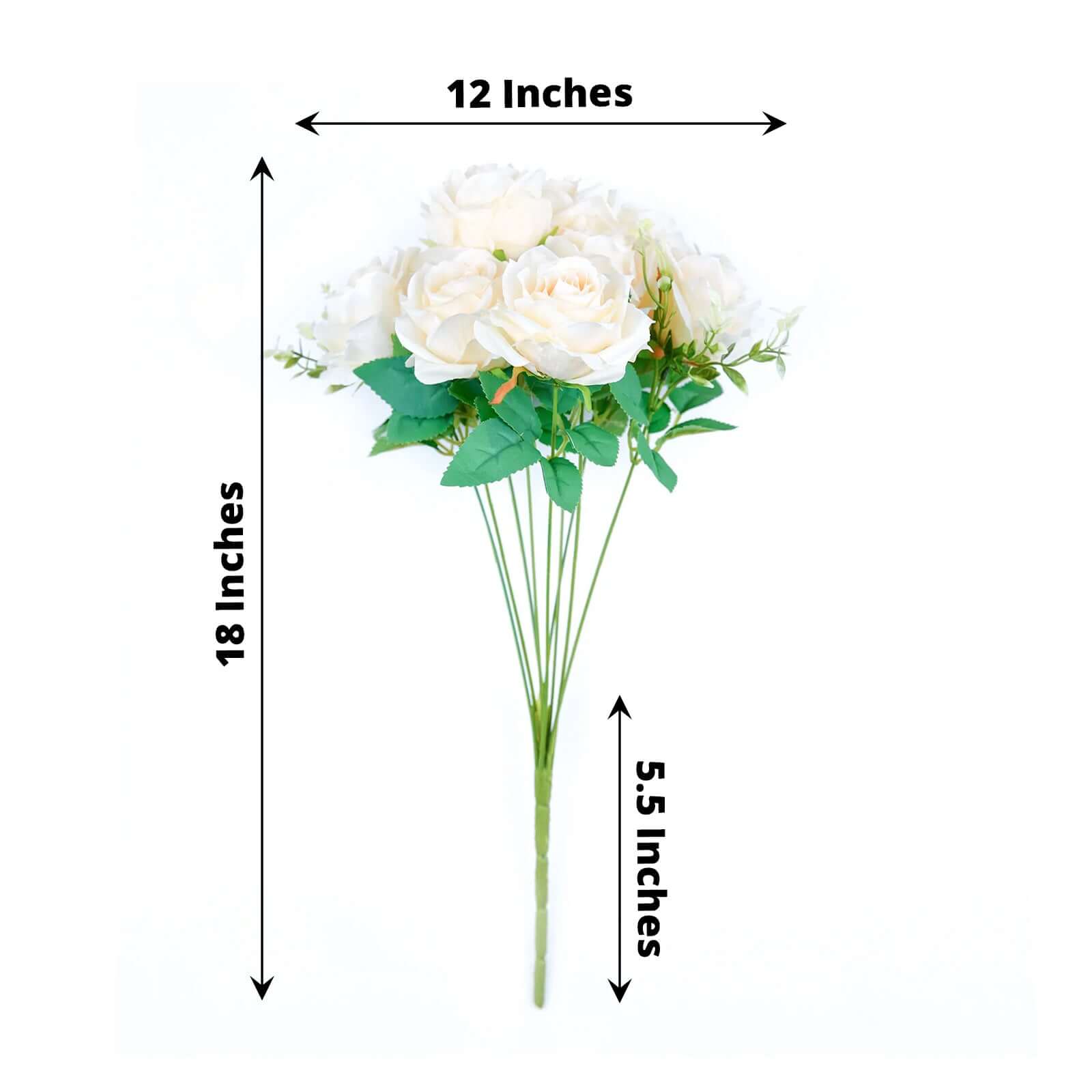 2 Bushes 18 Real Touch Cream Artificial Rose Flower Bouquet, Silk Long Stem Flower Arrangements