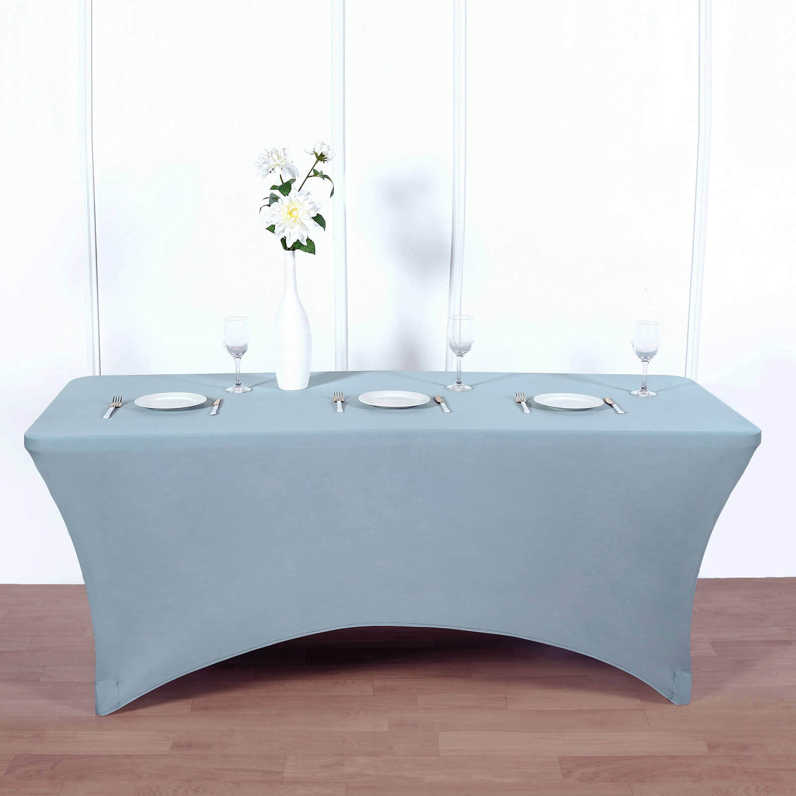 Stretch Spandex 6ft Rectangle Tablecloth Dusty Blue - Durable Form-Fitting Table Cover for Events & Presentations