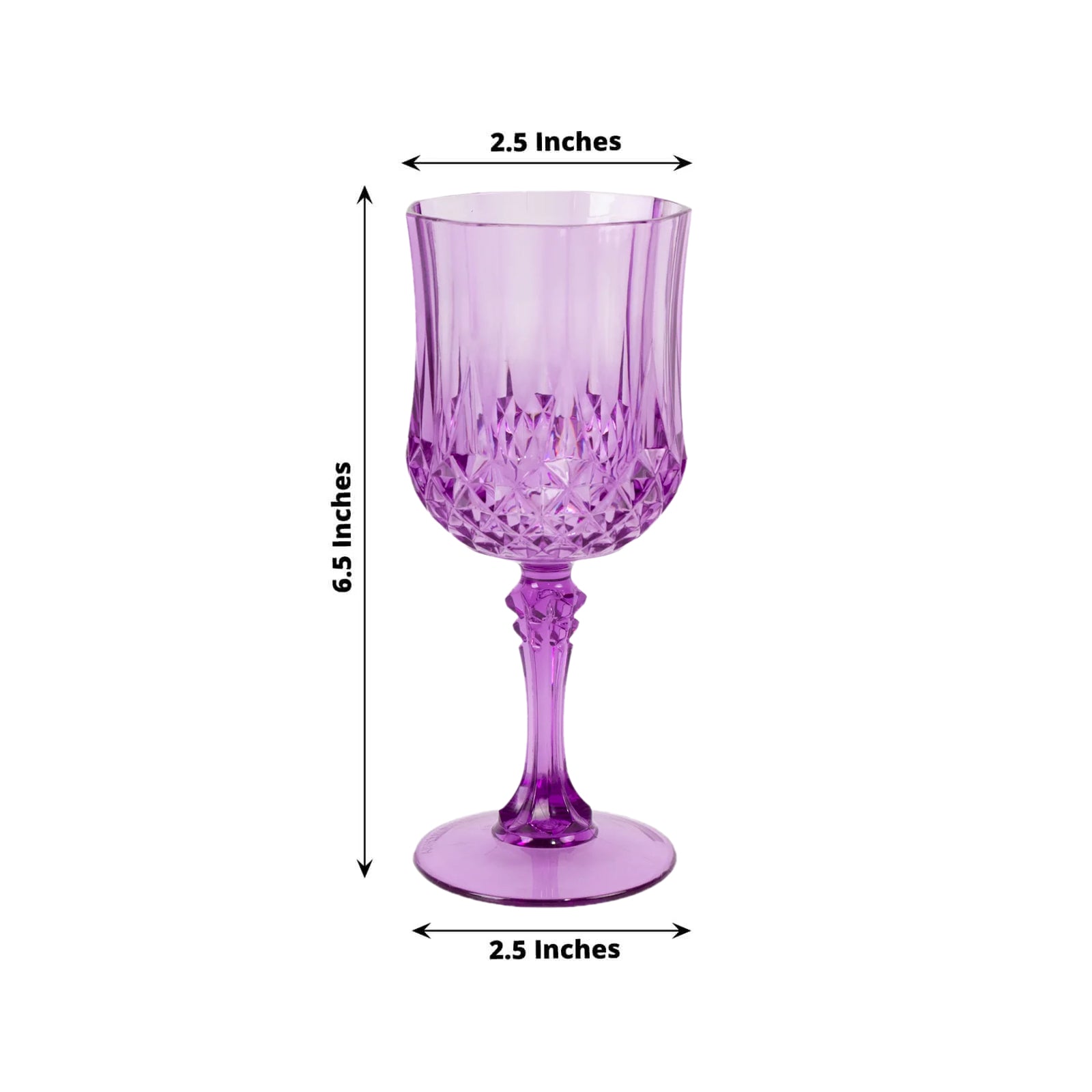 6-Pack Plastic Cocktail Goblets Purple Transparent Crystal Cut - Shatterproof Drinkware 8oz