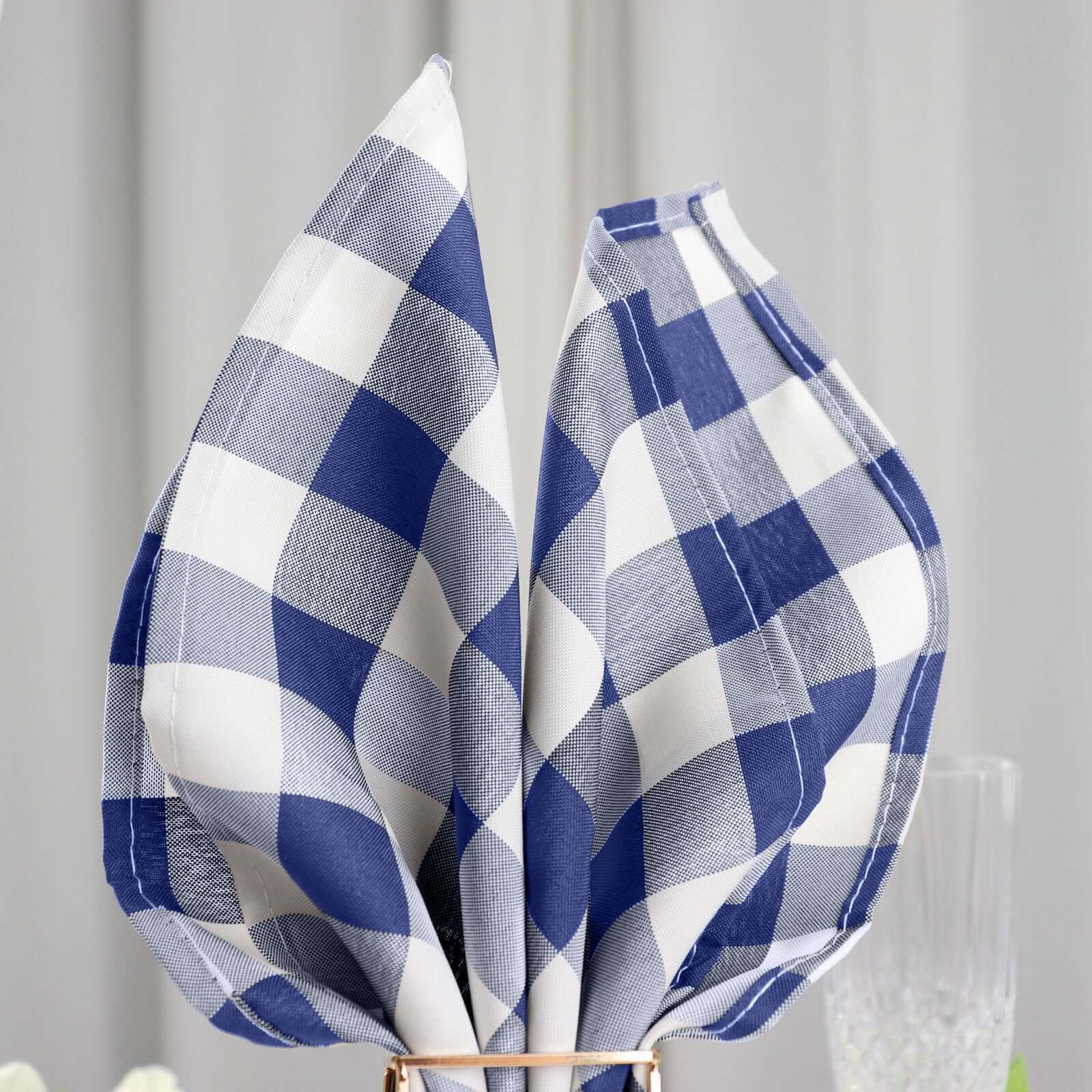 5 Pack Polyester 15x15 Napkins Navy Blue/White Buffalo Plaid Gingham Style Cloth Napkins