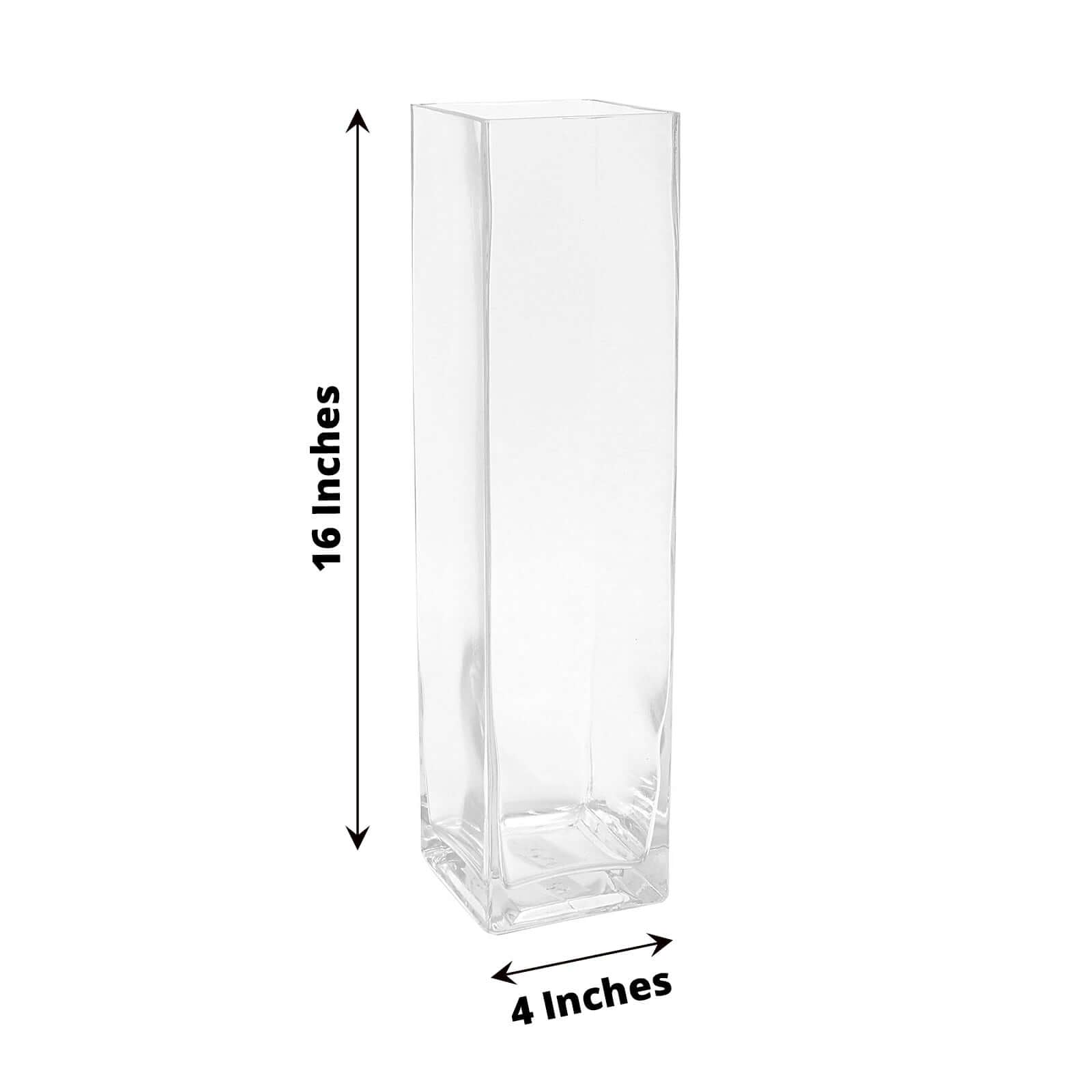 6-Pack Glass Cylinder Vases Square Clear - Durable Heavy Duty Floral Centerpieces for Weddings 16