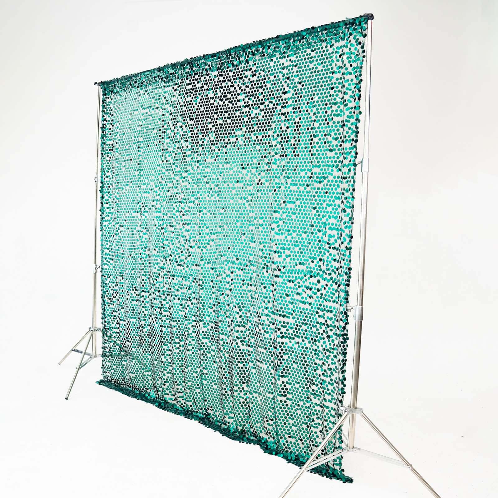 8ftx8ft Hunter Emerald Green Big Payette Sequin Event Curtain Drapes, Backdrop Event Panel