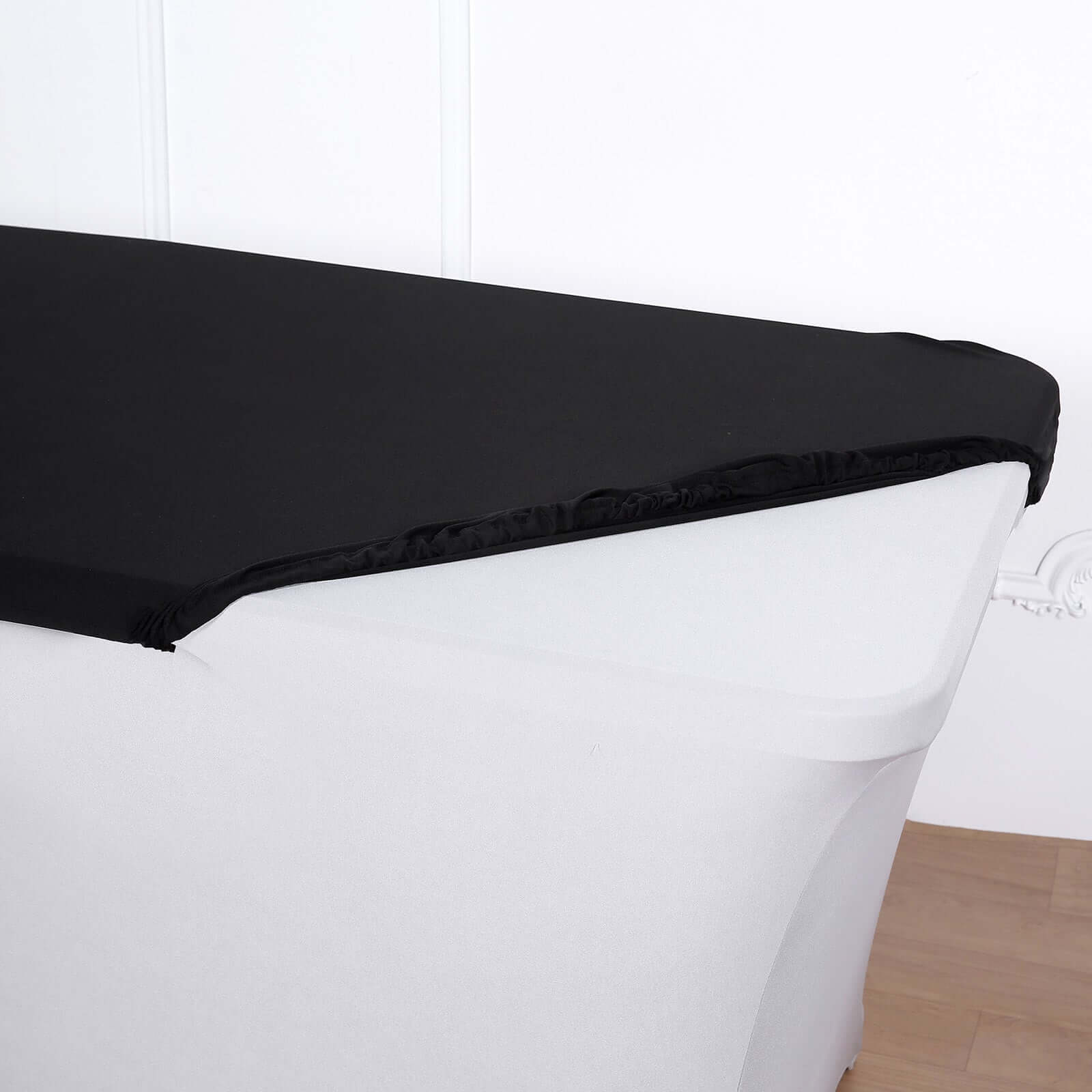 Stretch Spandex 72x30 Rectangle Tablecloth Top Cover Black - Durable Fitted Table Topper Cap