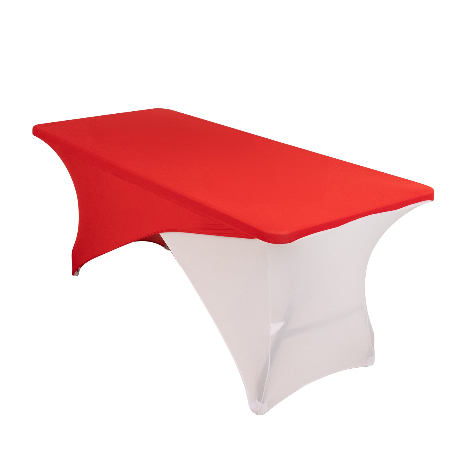 Stretch Spandex 72x30 Rectangle Table Cover Red/White Cross Over Design - Versatile & Sleek Two-Piece Fitted Tablecloth with Elastic Foot Pockets