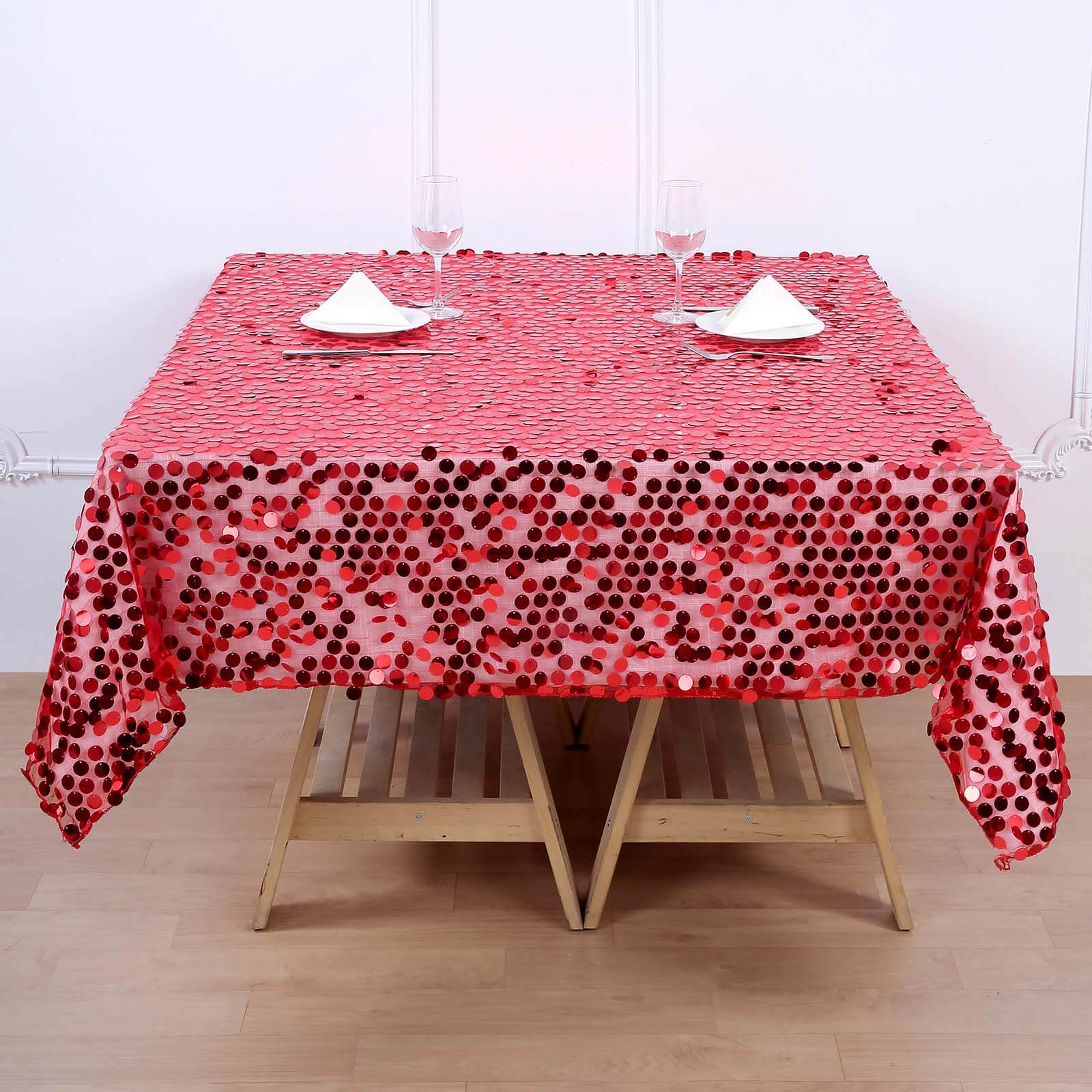 Sequin 72x72 Table Overlay Square Tablecloth Red - Big Payette Table Cover