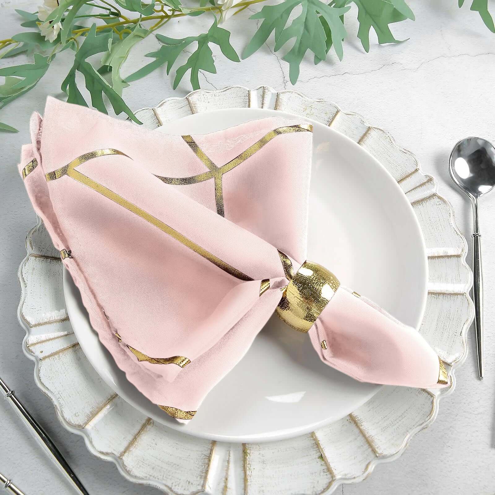 5 Pack Modern Blush and Geometric Gold Cloth Dinner Napkins 20x20