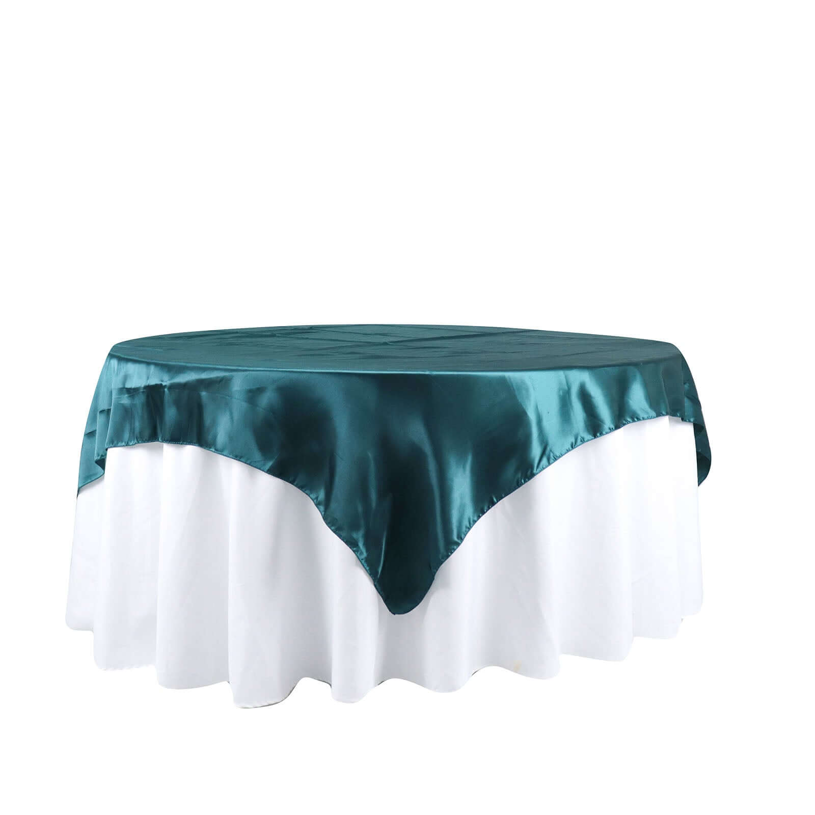 Satin 72x72 Table Overlay Square Tablecloth Peacock Teal - Smooth Finish Table Cover